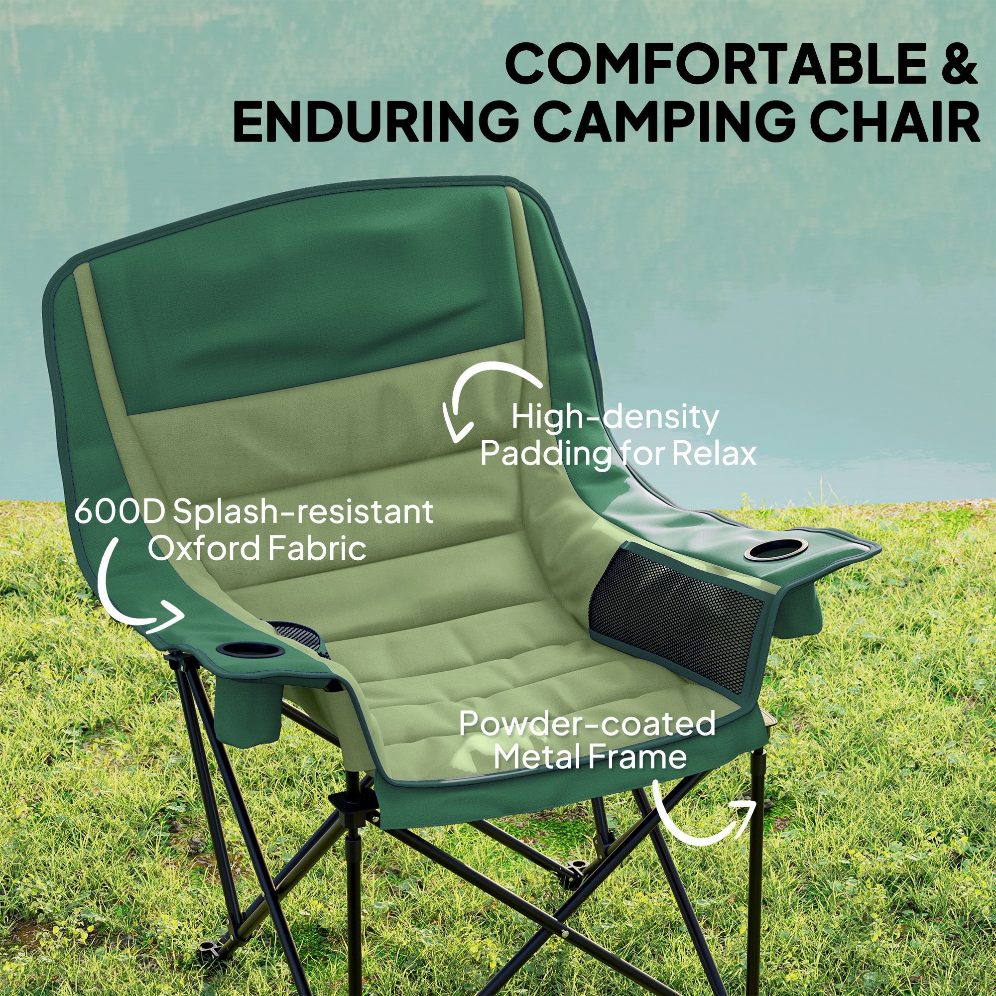 Outsunny Portable Padded Camping Chair, with Bag - Olive Green