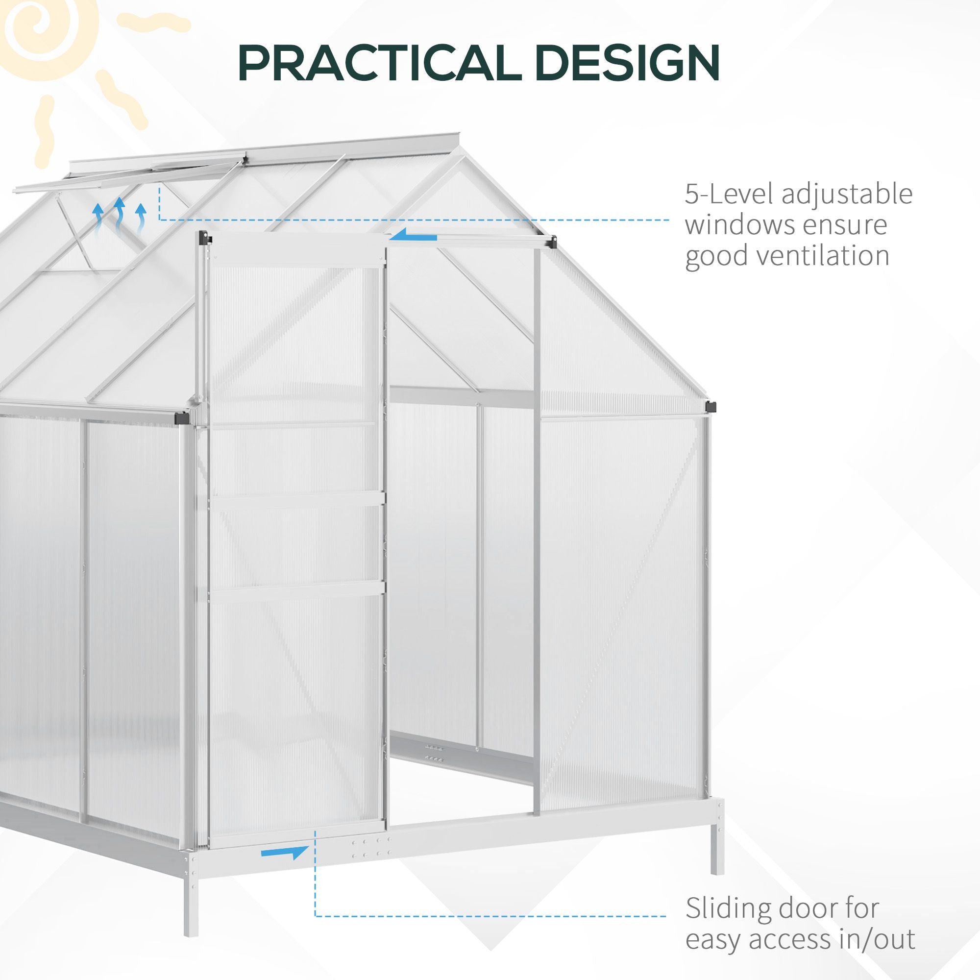 Outsunny 190 x 253 cm Walk-In Polycarbonate Greenhouse - Silver-Tone