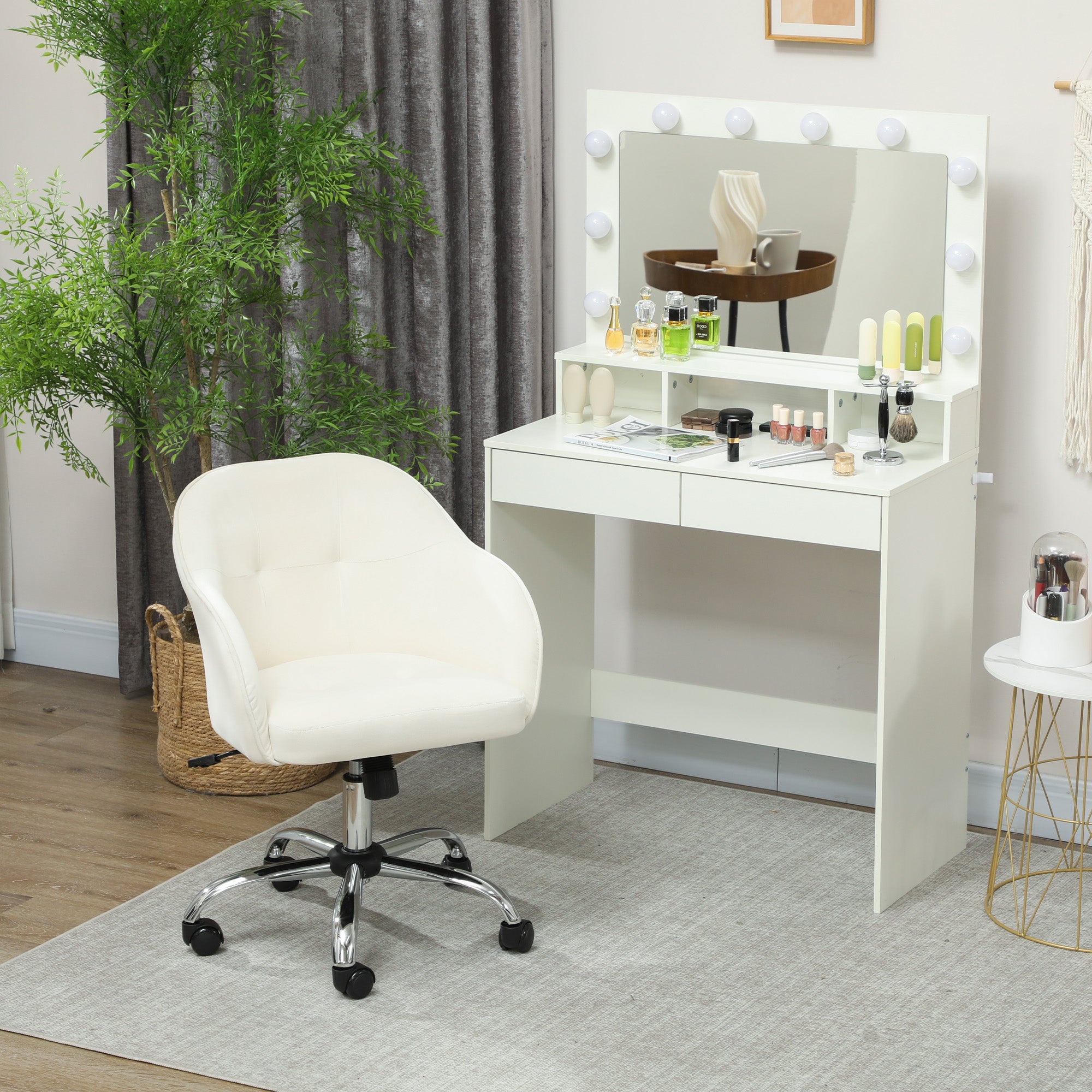 HOMCOM 46-56 cm Velvet-feel Office Chair - Cream