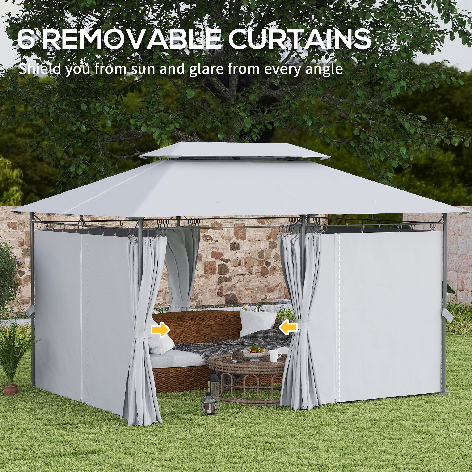 Outsunny 3 x 4m Metal Frame, Two-Tier Roof Gazebo - Dark Grey