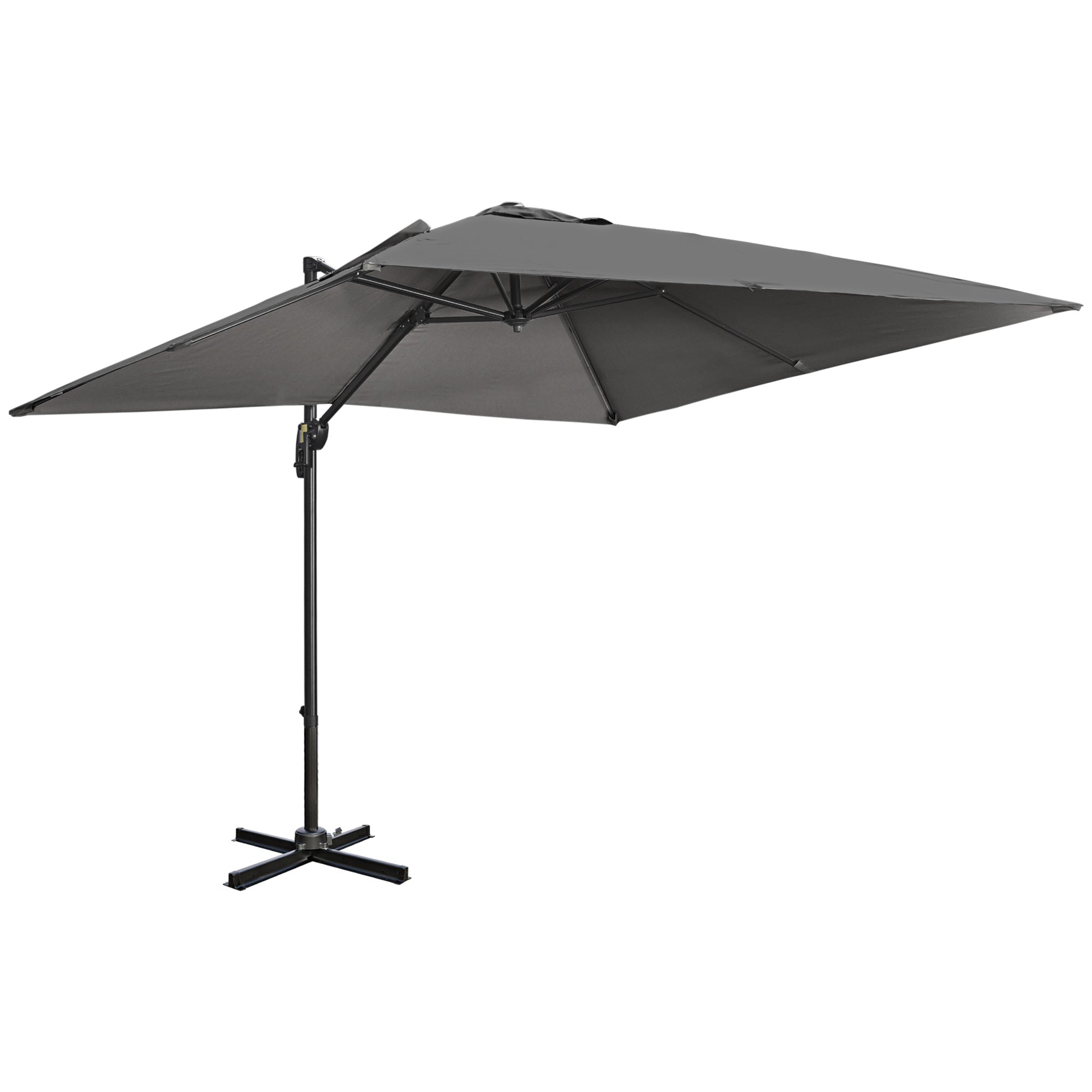 Outsunny 2.7 x 2.7 m Cantilever Parasol, Square Overhanging Umbrella with Cross Base, Crank Handle, Tilt, 360\'c2\'b0 Rotation and Aluminium Frame, Dark Grey