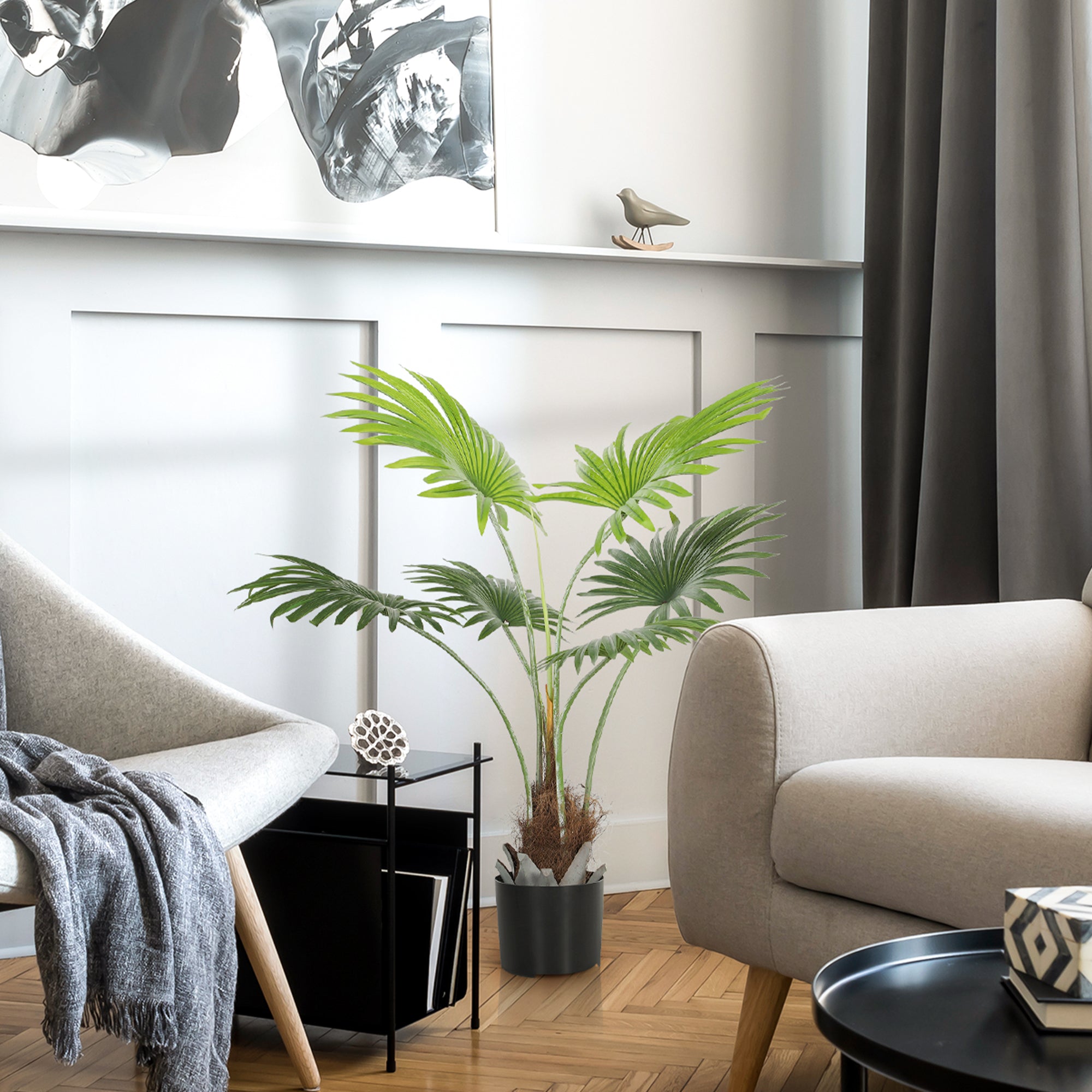 HOMCOM 94cm Artificial Palm Tree, Decorative Artificial Plant with Lifelike PEVA Leaves and Coconut Coir, Fake Tree with Plastic Pot and Flocking for Home Office Decor, Green