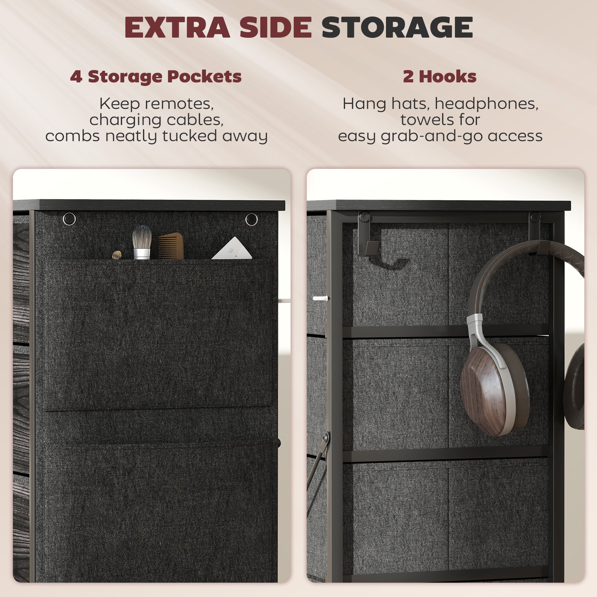 HOMCOM Chest of Five Fabric Drawers - Black