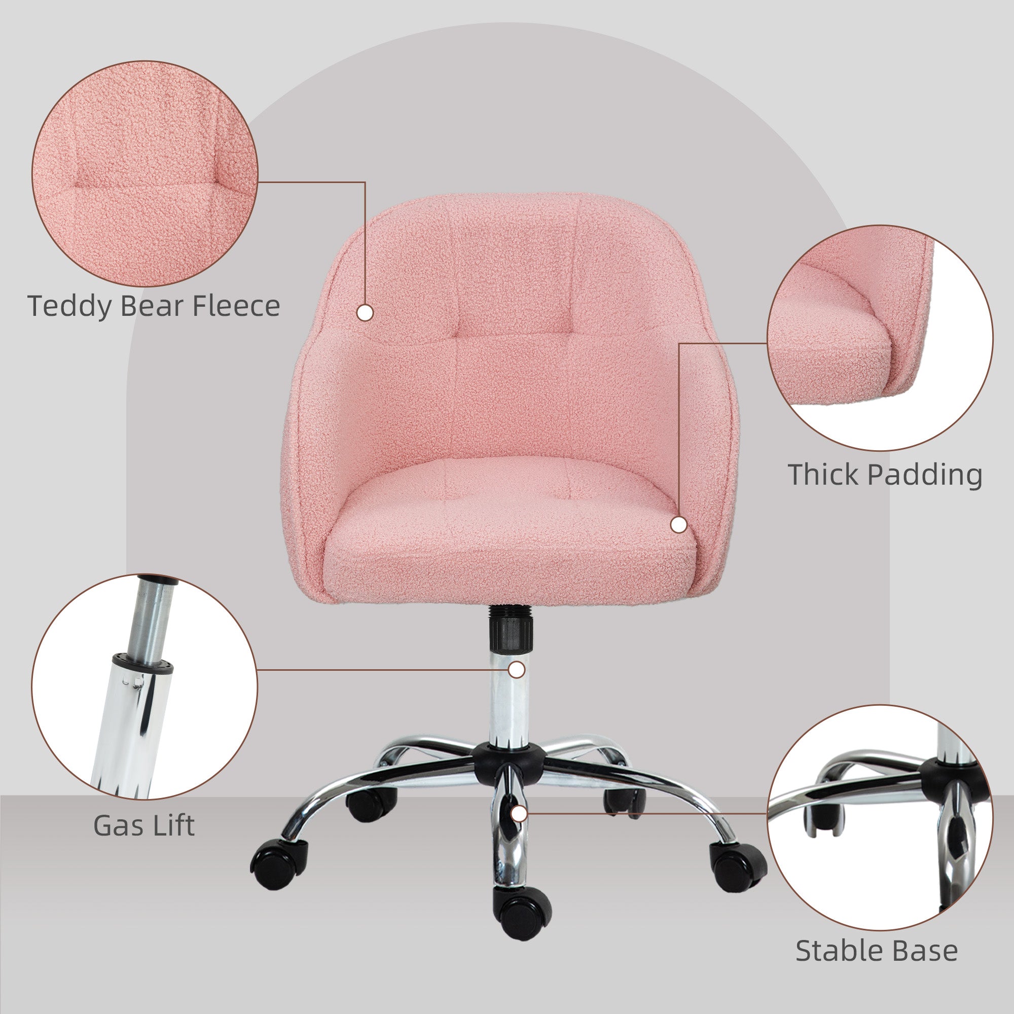 HOMCOM Teddy Fleece Swivel Office Chair - Pink