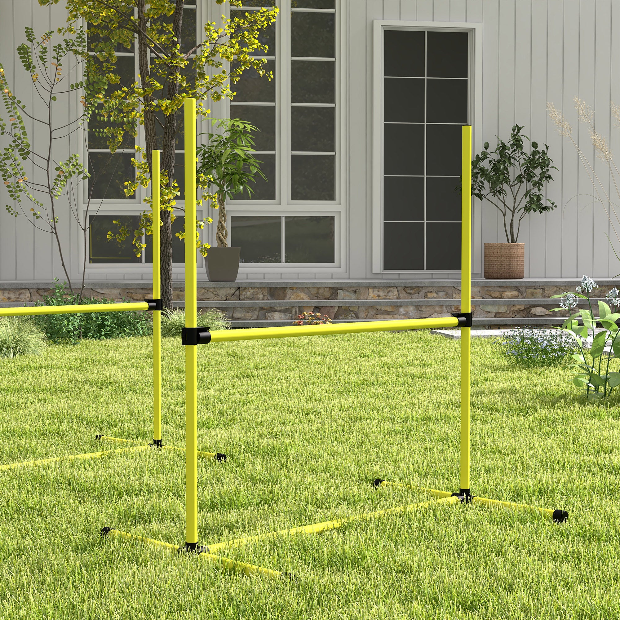 PawHut 4 Pieces Dog Agility Training Equipment, Adjustable Height Jumps Hurdle with Carrying Bag for Outdoor, Yellow