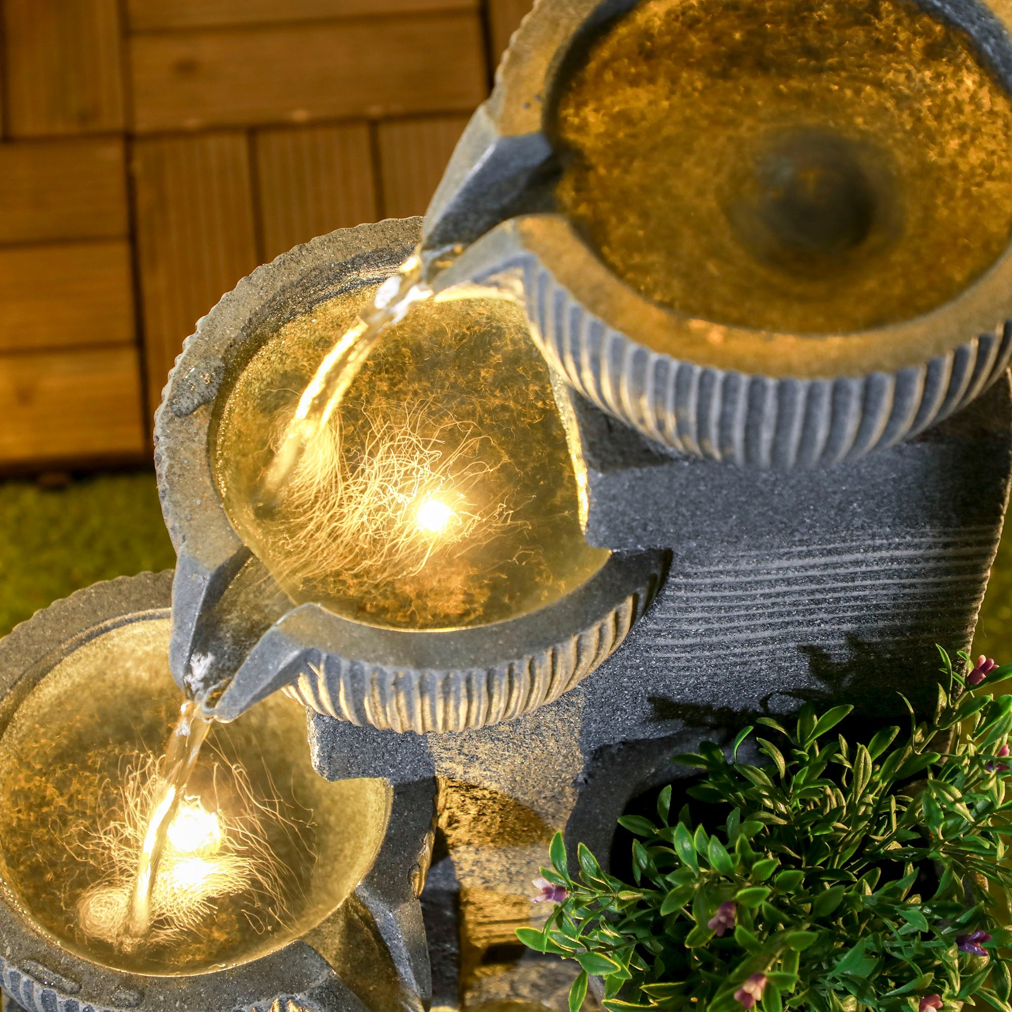Outsunny Solar Powered Outdoor Water Fountain - Dark Grey