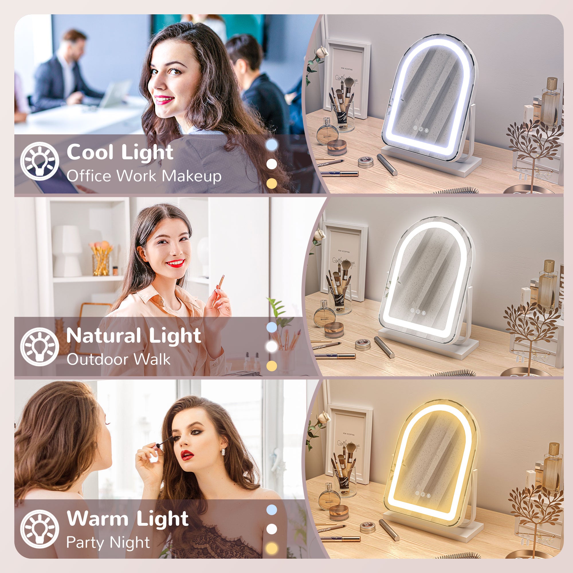 HOMCOM LED Vanity Mirror with Lights, 33 x 44.5cm Lighted Makeup Mirror with 3 Colour, 360\'c2\'b0 Rotation, Touch Screen, for Bedroom and Dressing Room, White