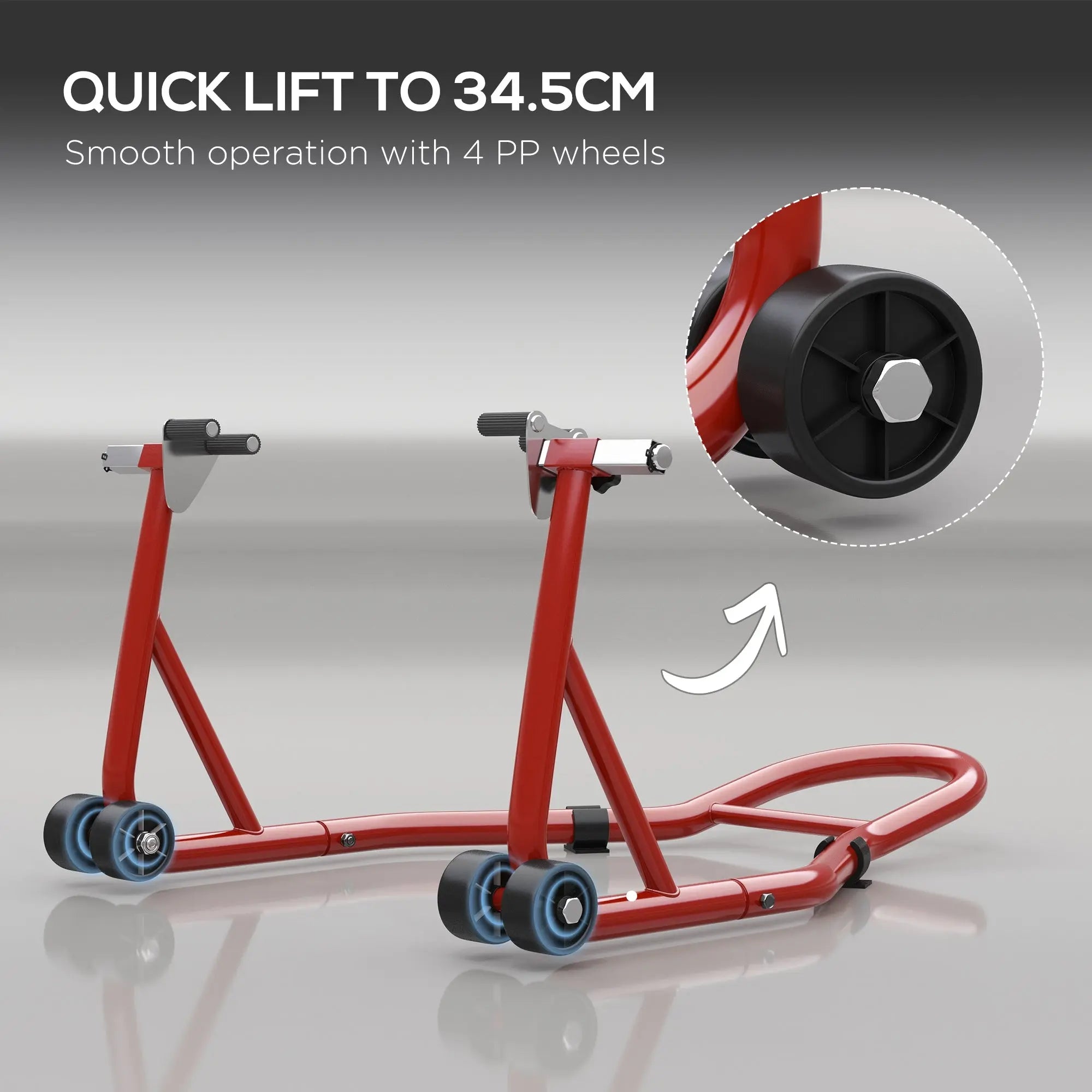Homcom Rear Motorcycle Paddock Stand Motorbike Stand with Anti-Slip Mat, U-Shaped and L-Shaped Adapters, 200 kg Capacity, for 18", 17" and 10" Tyre, Red