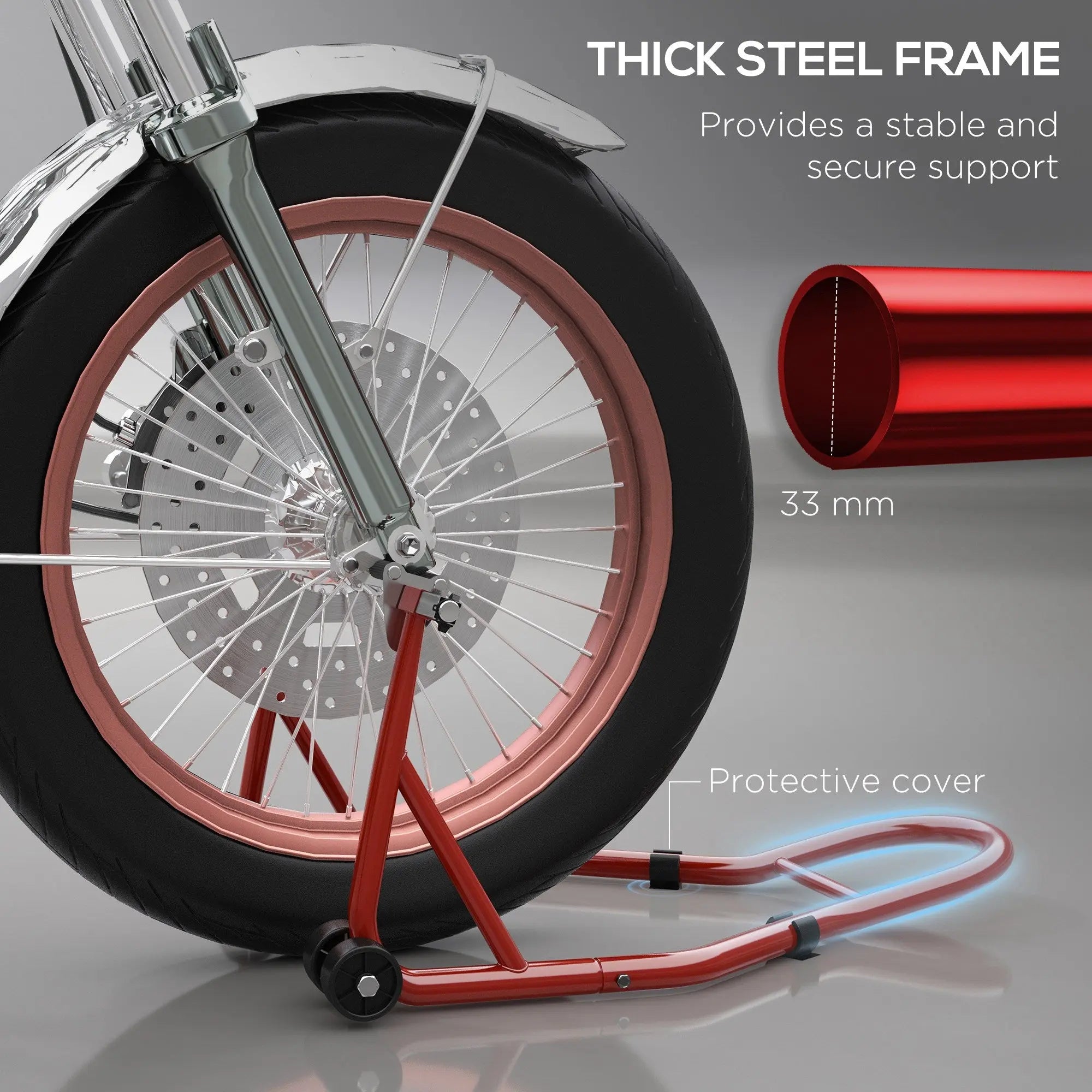 Homcom Rear Motorcycle Paddock Stand Motorbike Stand with Anti-Slip Mat, U-Shaped and L-Shaped Adapters, 200 kg Capacity, for 18", 17" and 10" Tyre, Red