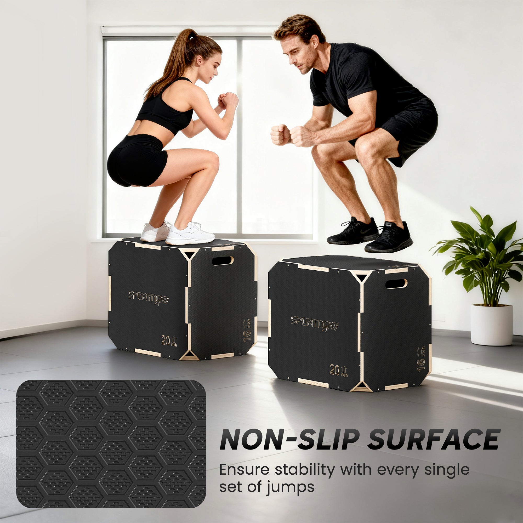SPORTNOW Non-Slip Plyo Box, Corner-free Wooden Jump Box, 41 x 61 x 51 cm