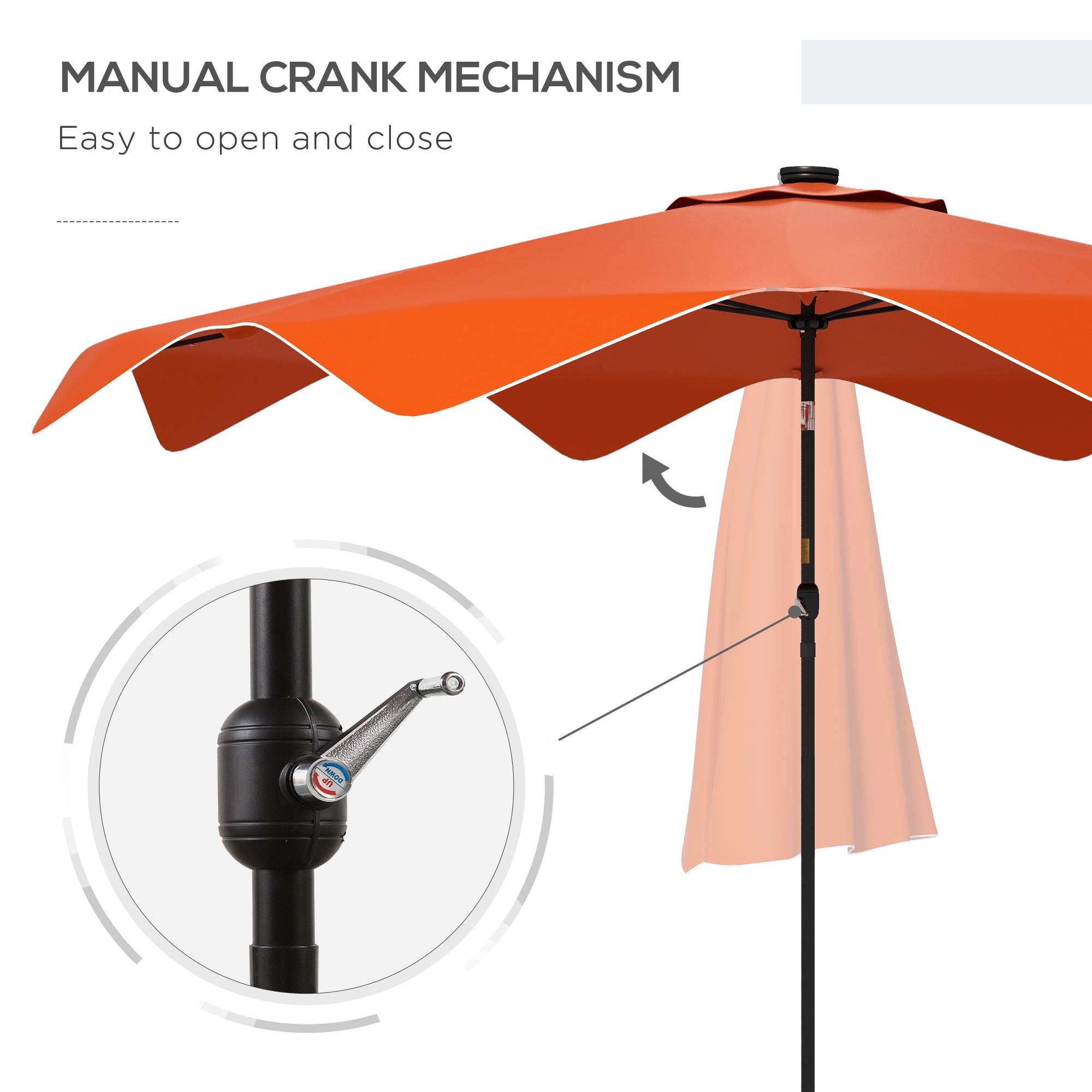Outsunny Solar Patio Umbrella with LED and Tilt, Outdoor Market Table Umbrella Parasol with Crank, 3 x 3 (m), Orange