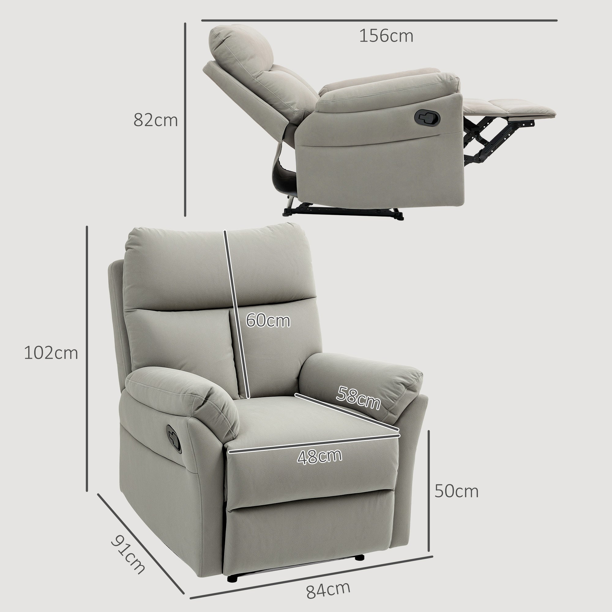 HOMCOM 140\'c2\'b0 Manual Reclining Armchair, with Footrest - Grey