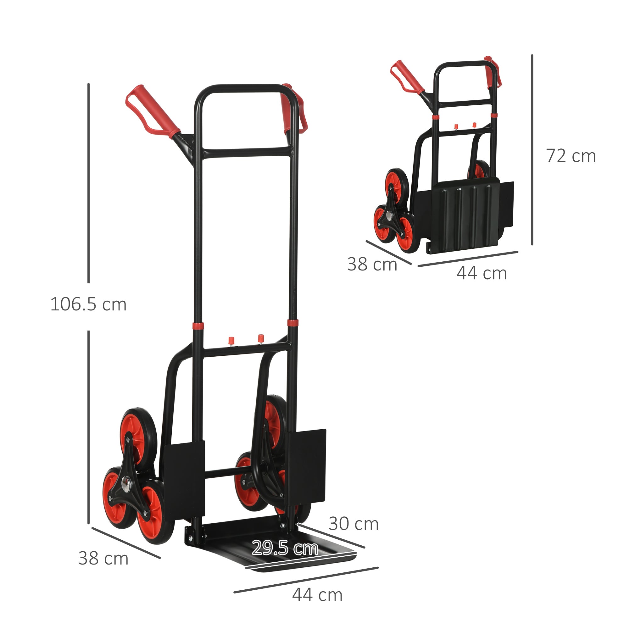 DURHAND Steel Climbing Stairs Trolley Hand Trucks 6-Wheels Foldable Load Cart 120kg, Red