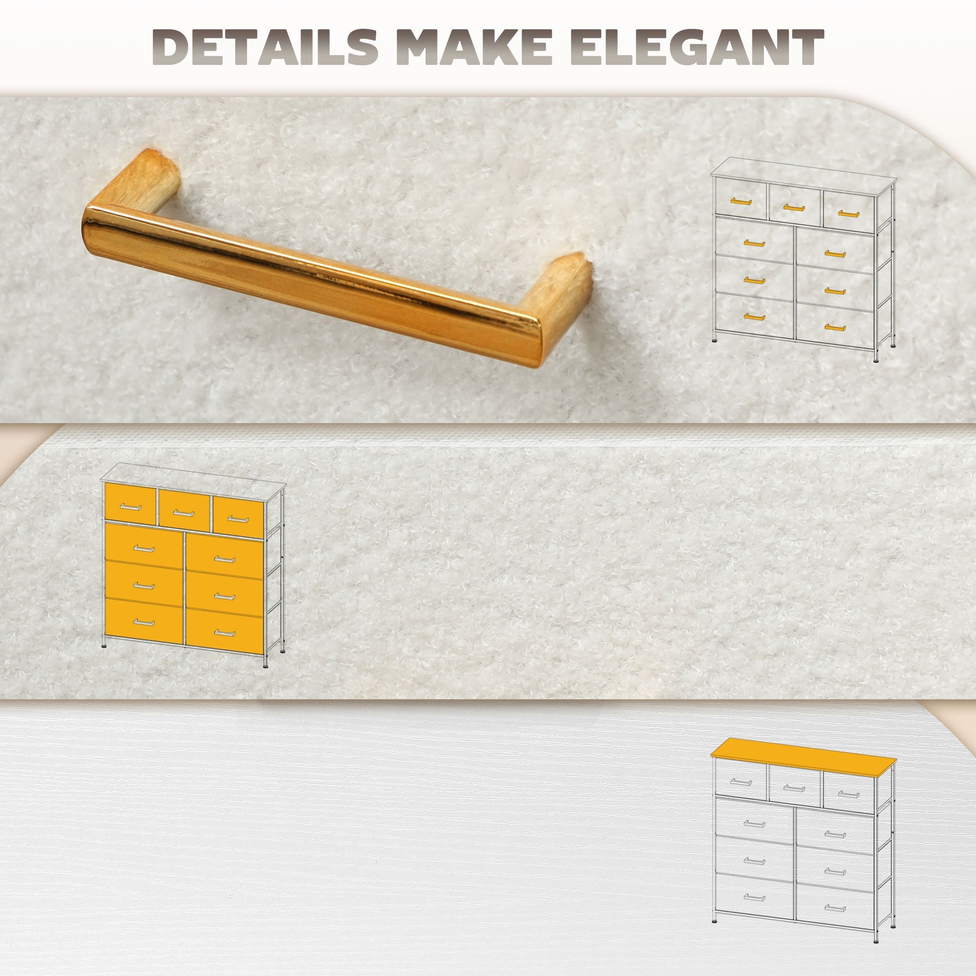 HOMCOM Chest of Drawers with 9 Fabric Drawers, Boucle Storage Organiser with Steel Frame, Fabric Dresser for Bedroom, Living Room, Hallway, Cream White