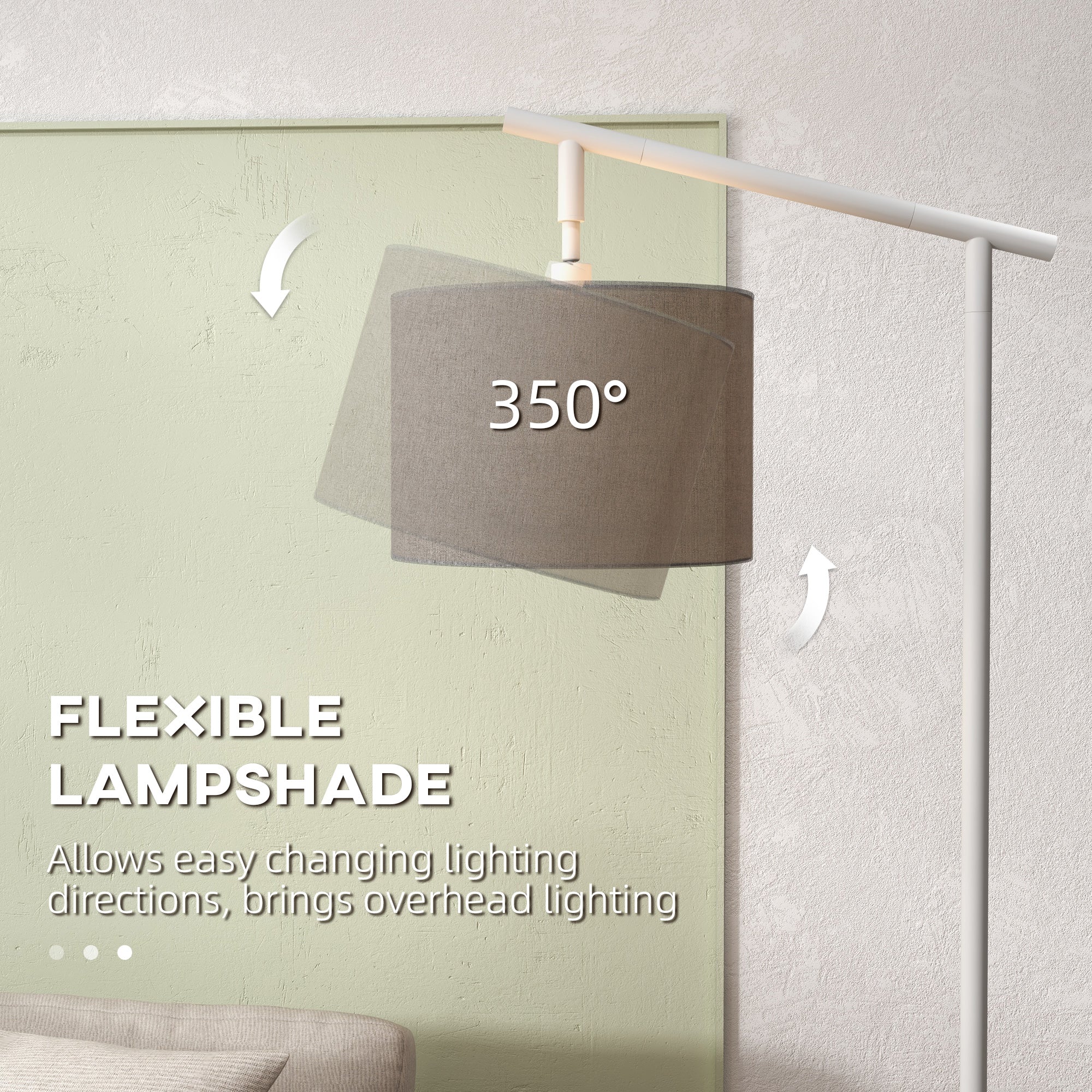 HOMCOM Metal Frame Floor Lamp with 350\'c2\'b0 Rotating Lampshade, for Living Room and Bedroom, LED Bulb Included, Grey
