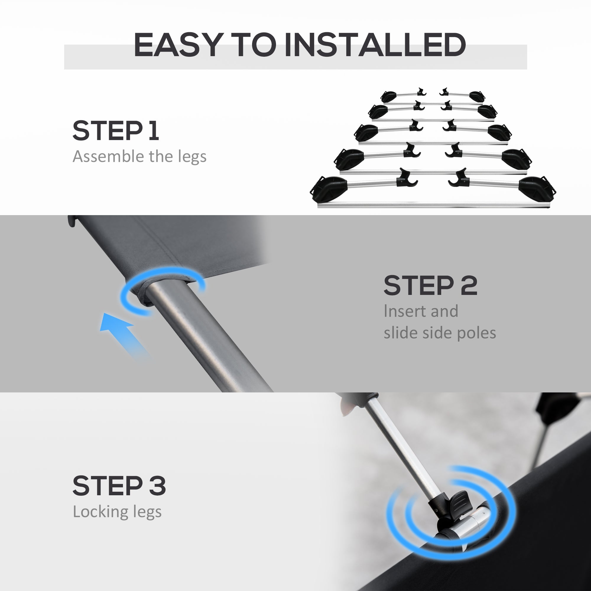 Outsunny Lightweight Camping Bed, Aluminium Portable Camp Cot w/ Strong Support 150kg and Carry Bag for Camping, Black