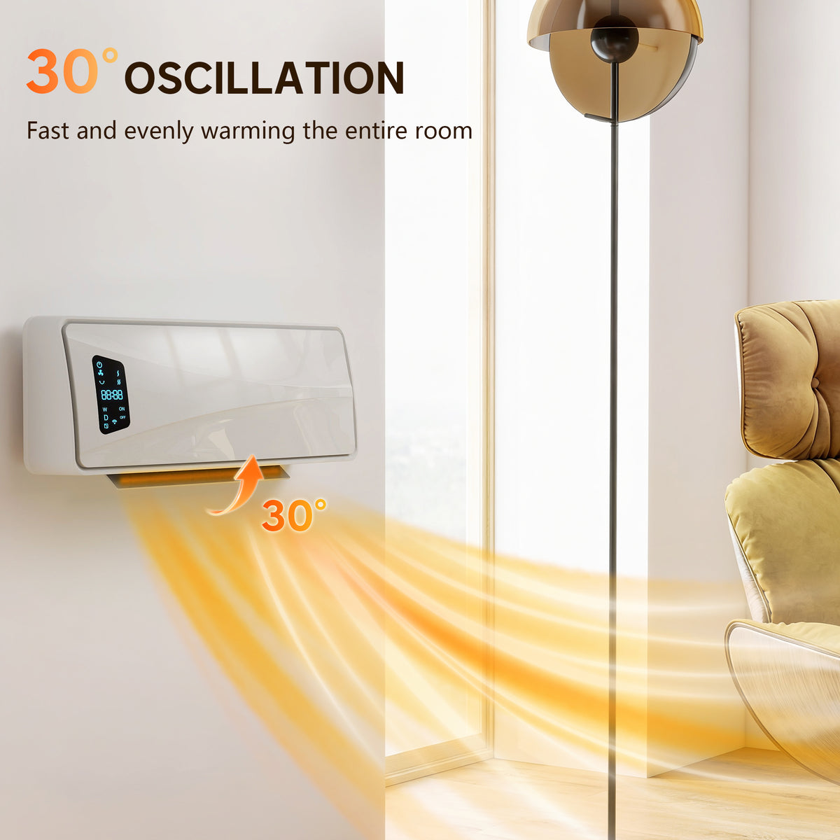 HOMCOM 2000W PTC Ceramic Fan Heater, Wall Mounted, 30° Oscillation, 54L x 18.7W x 14.5H cm - White