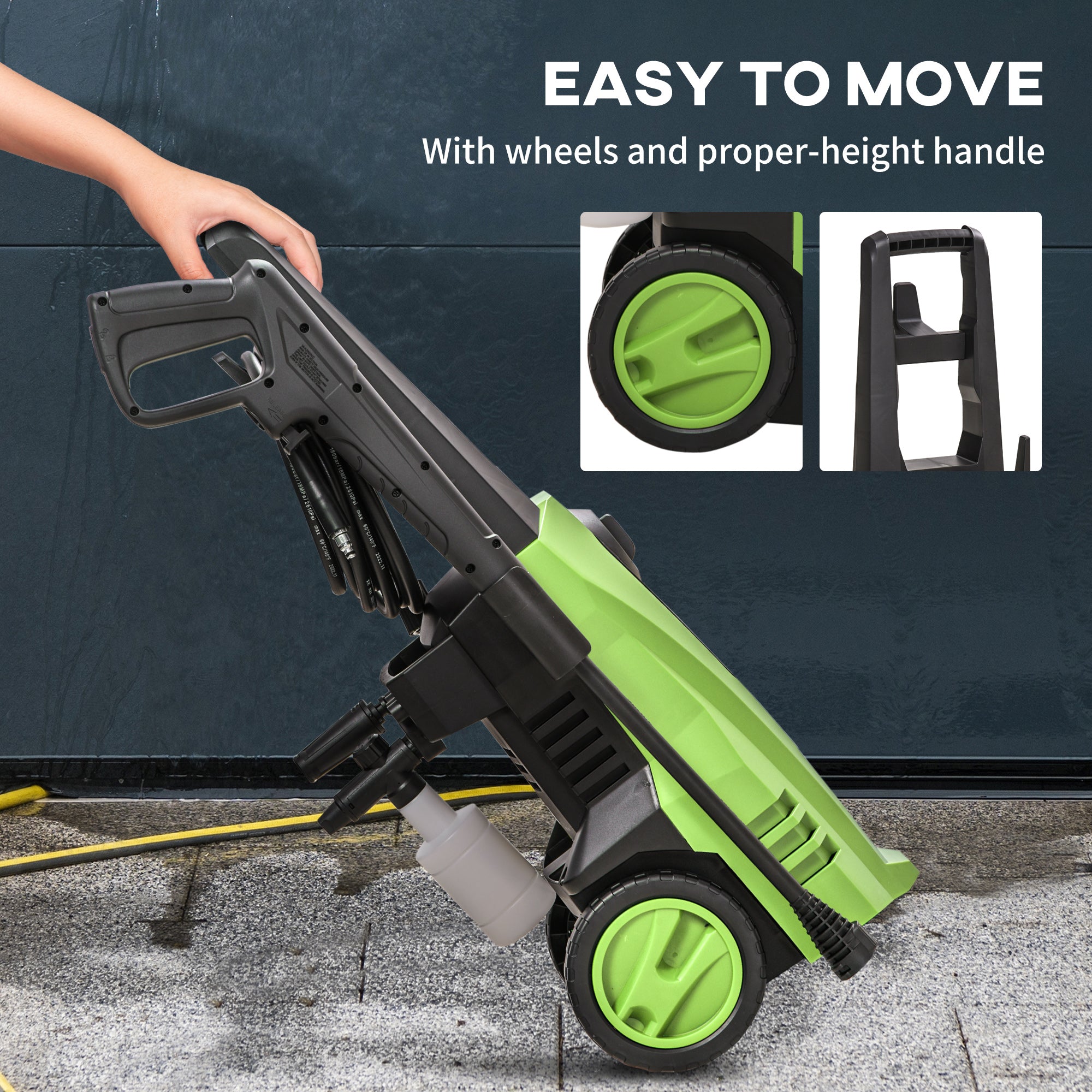 DURHAND 1800W High\'c2\'a0Pressure\'c2\'a0Washer, 150 Bar Pressure, 510 L/h Flow, High-Performance Portable Power Washer Jet Wash Cleaner with 6M Hose, Snow Foam Bottle for Garden, Car, Furniture, Green