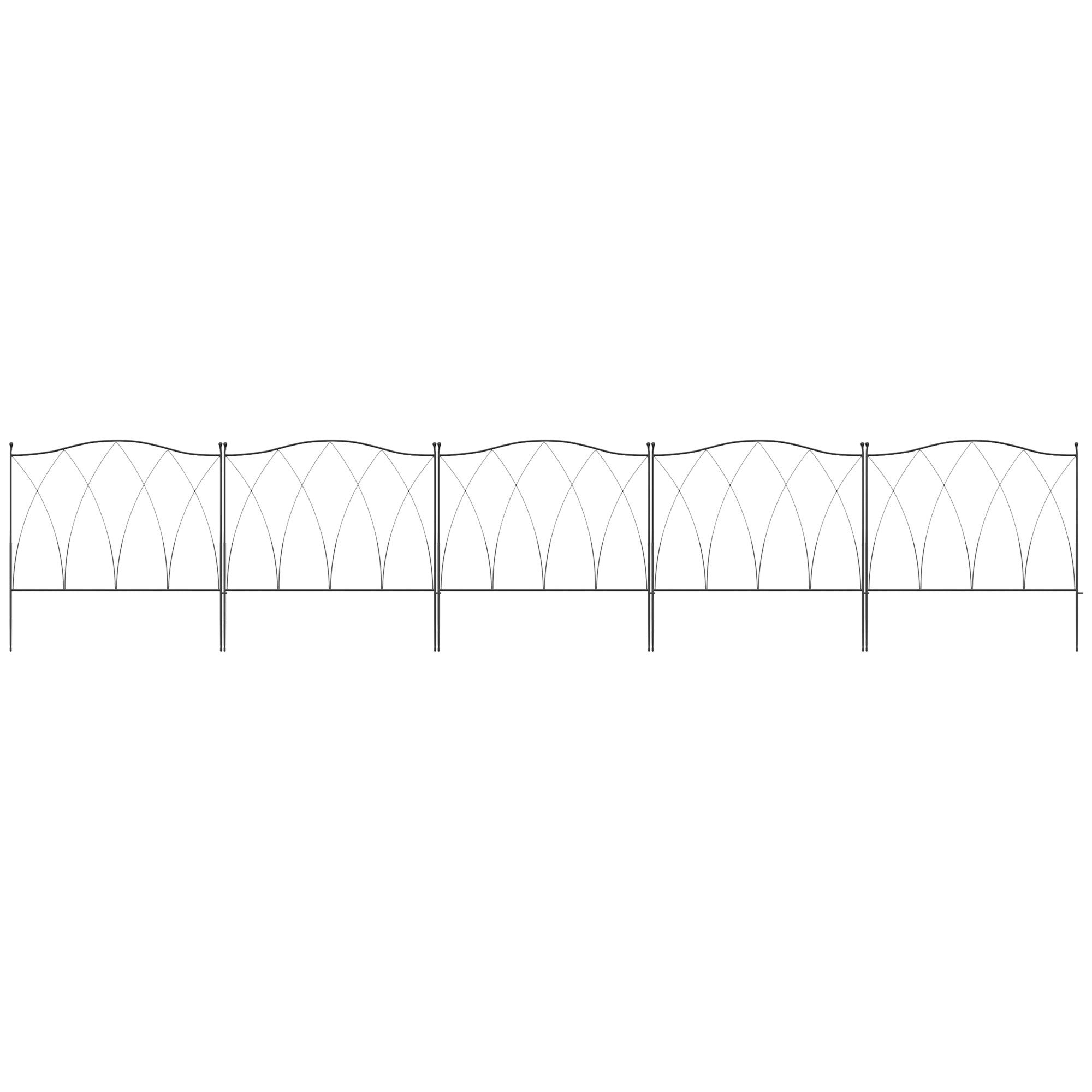 Outsunny Set of Five 61.5cm Decorative Metal Fence Panels - Black