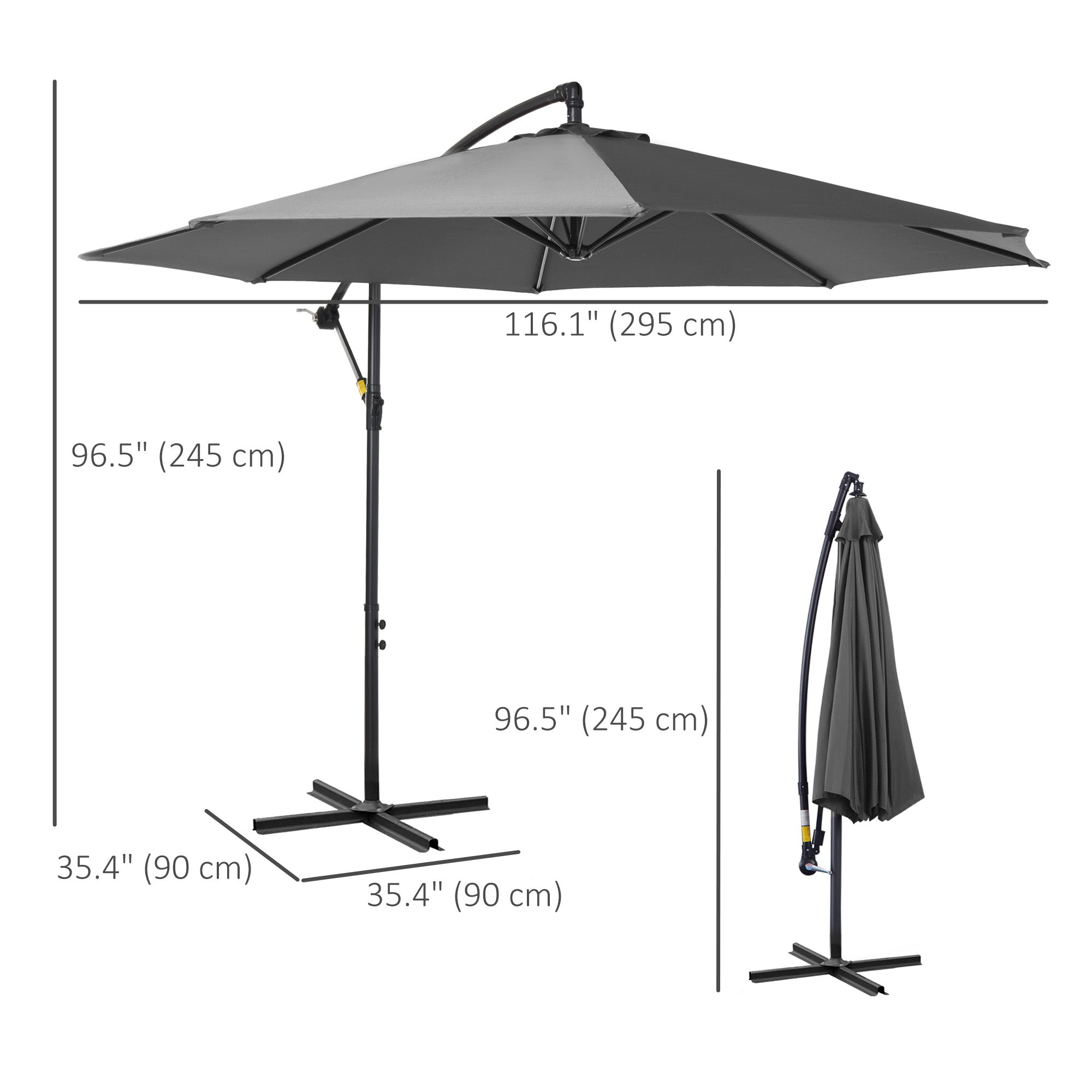 Outsunny Cantilever Umbrella Parasol Hanging Banana Steel Dark Grey 3M Patio