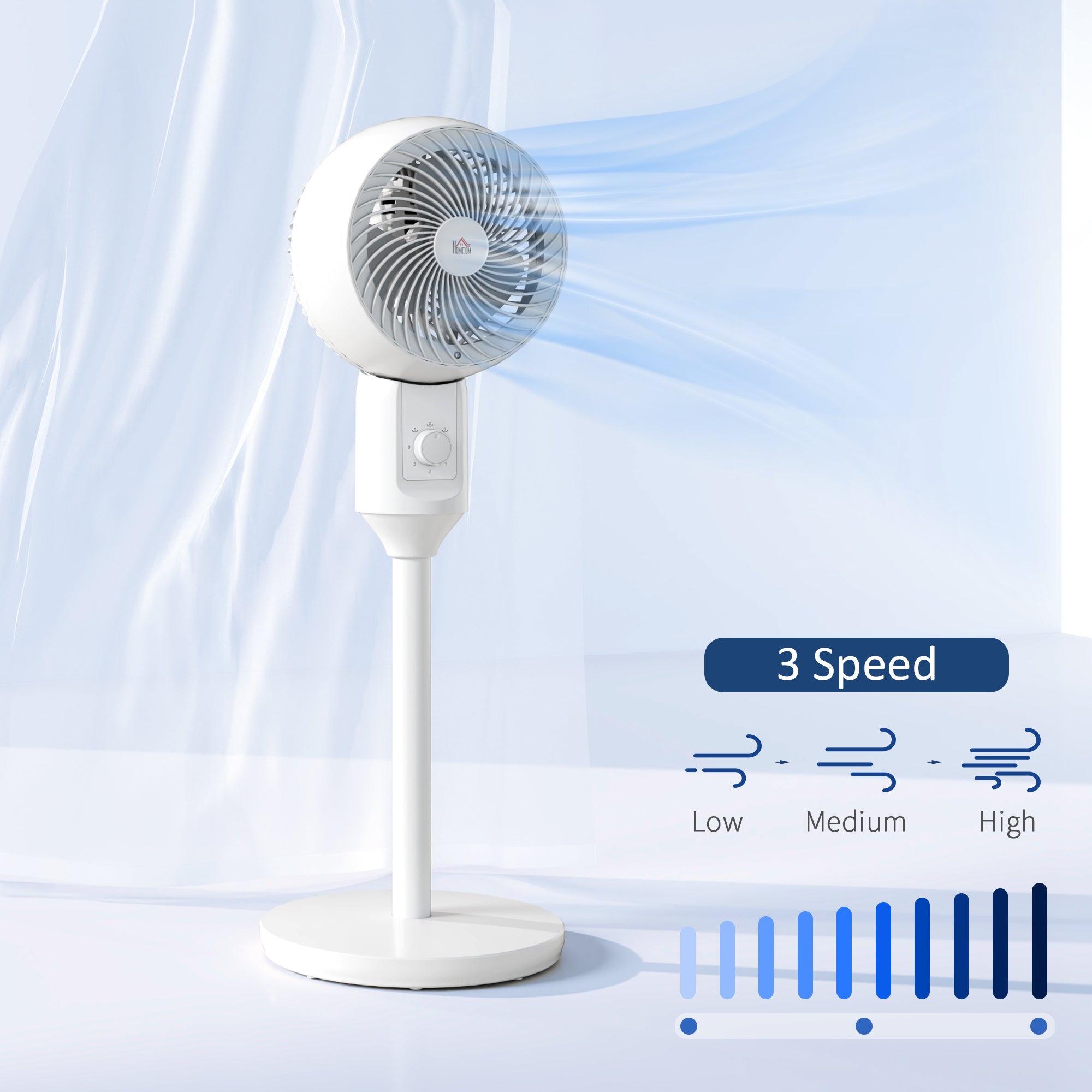 HOMCOM 9'' Air Circulator Fan 3 Speed, 70\'c2\'b0 Oscillation 90\'c2\'b0 Vertical Tilt, Carry Handle, Pedestal Fan, Pedestal Fan for Living Room, Bedroom, Office, White