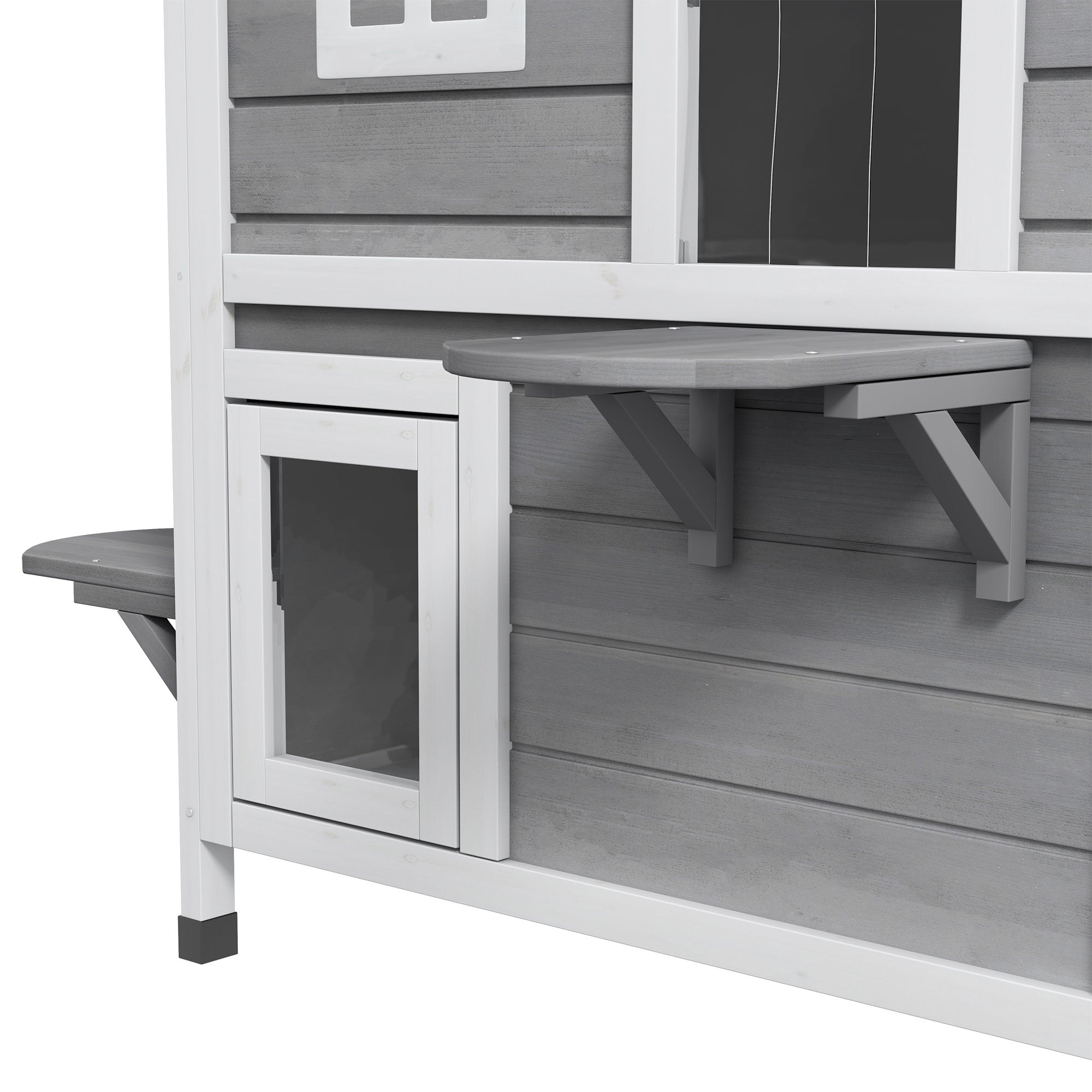 PawHut 2-story Cat House Outdoor, Weatherproof Wooden Cat Enclosure for Feral Cats with Escape Door, Openable Roof, Jumping Platforms, Grey