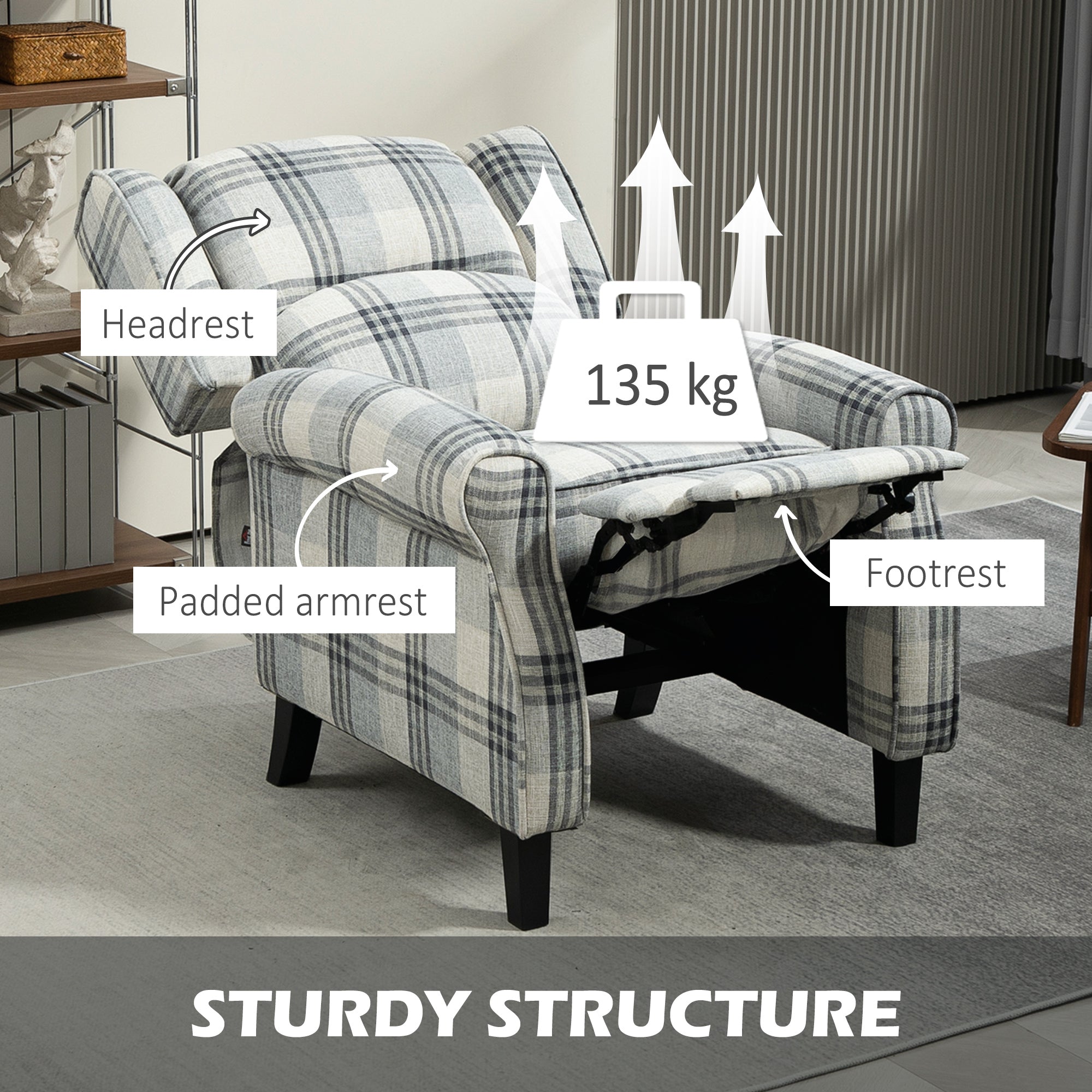 HOMCOM 160\'c2\'b0 Reclining Armchair, with Footrest - Grey