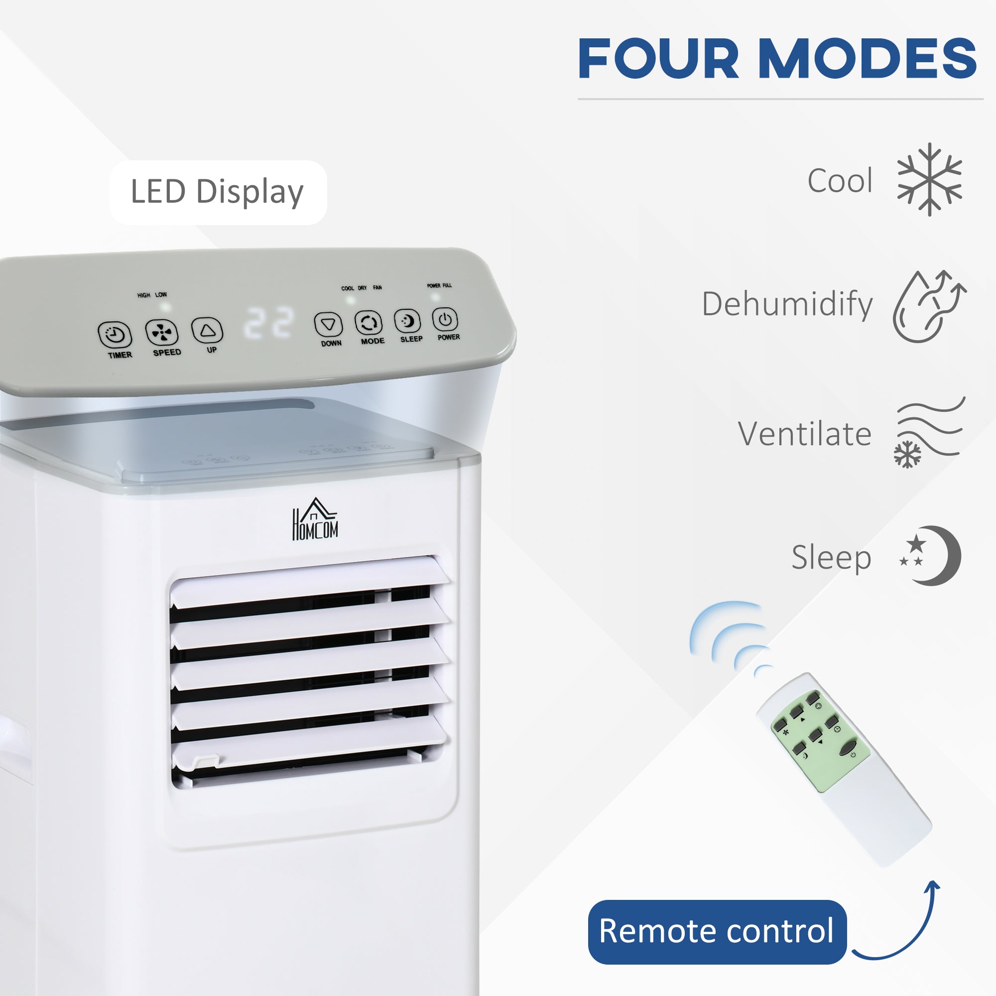 HOMCOM 7000 BTU Air Conditioning Unit, 3-in-1 Portable Air Conditioner, Dehumidifier, Cooling Fan with 2 Speeds, 24H Timer, Remote Control, LED Display, Window Venting Kit, 15m\'c2\'b2