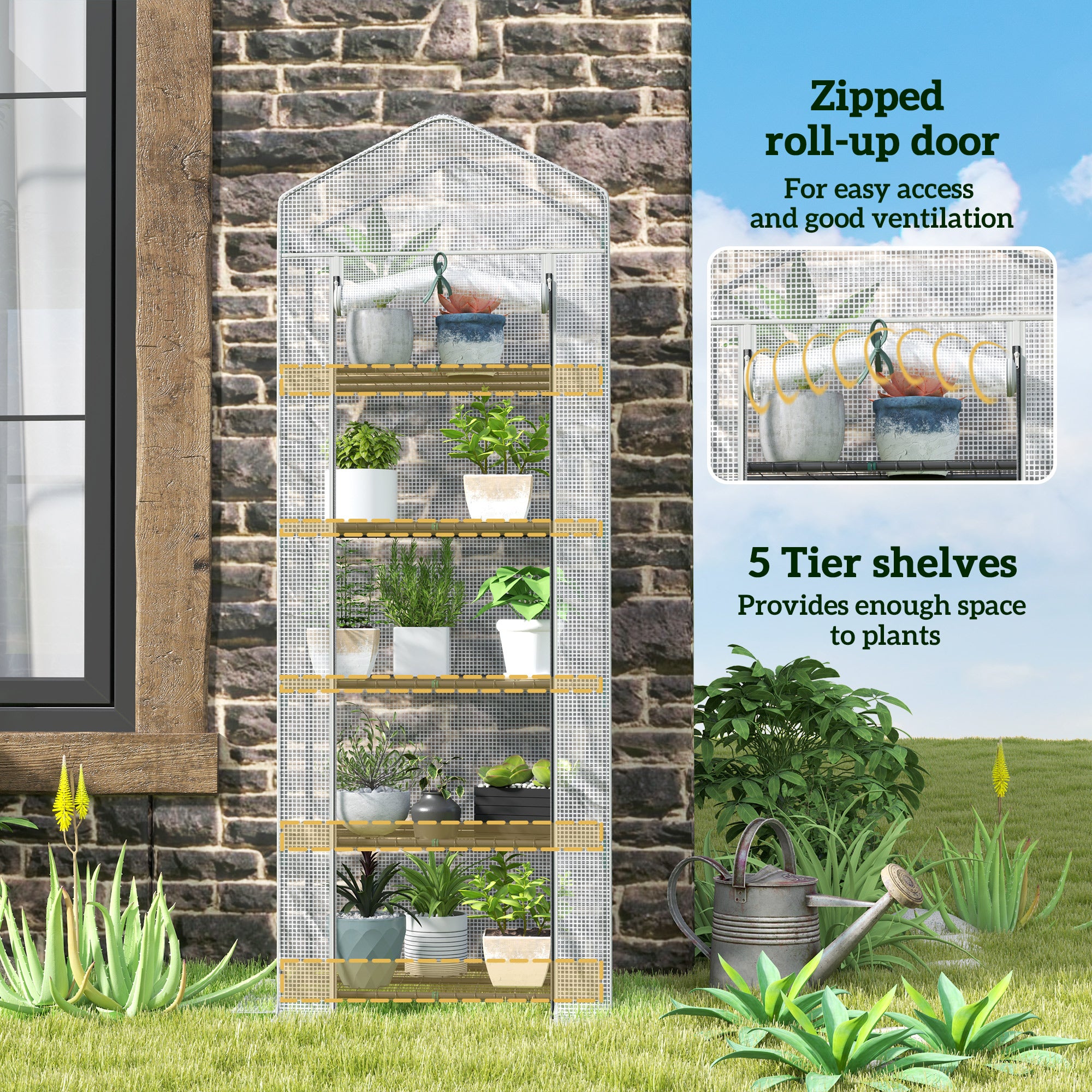 Outsunny 193cm Five Shelf Mini Greenhouse - White