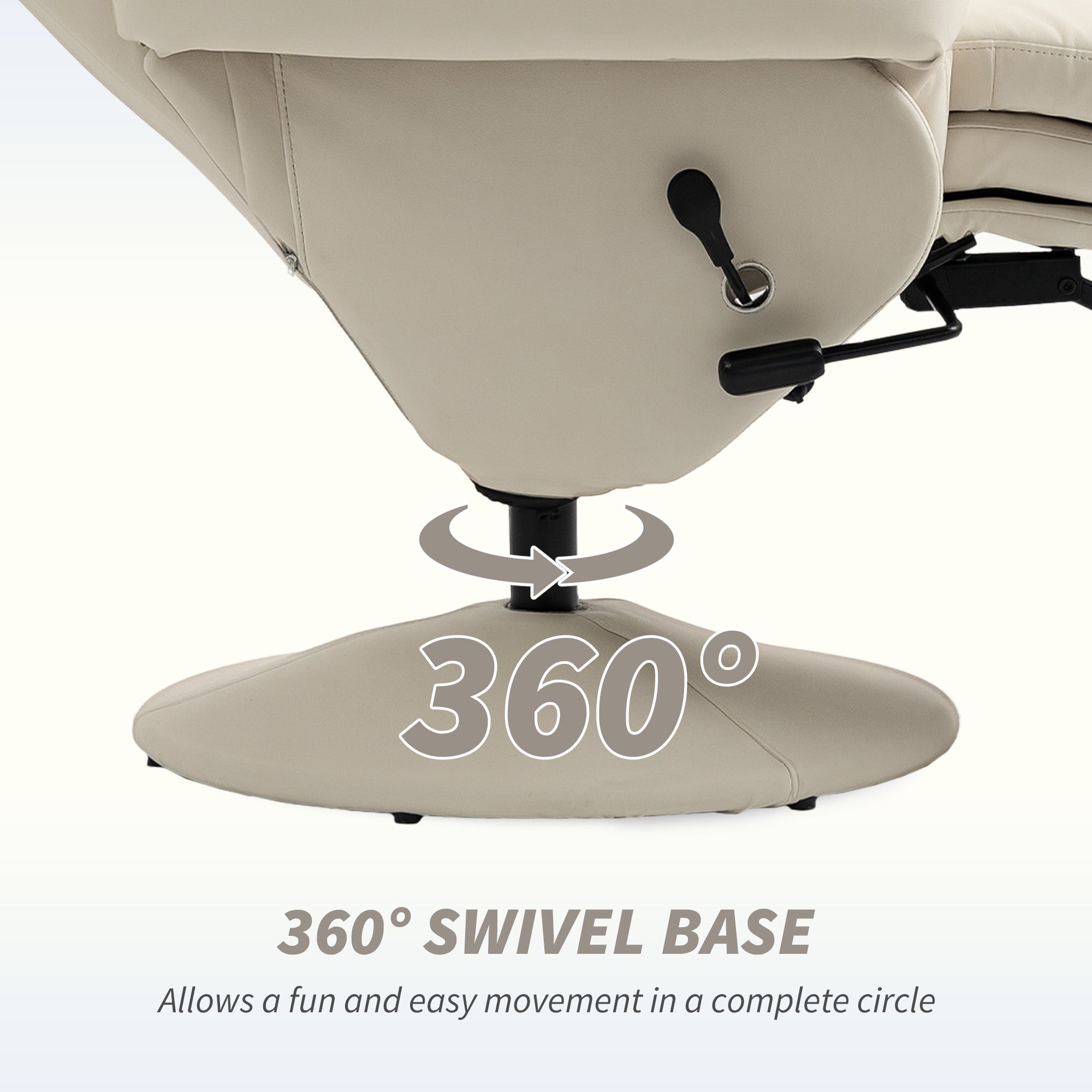 HOMCOM Manual Recliner Chair with Footrest, Upholstered Reclining Armchair with Adjustable Backrest and Cup Holder, PU Leather Swivel Chair for Living Room, Bedroom, Cream White