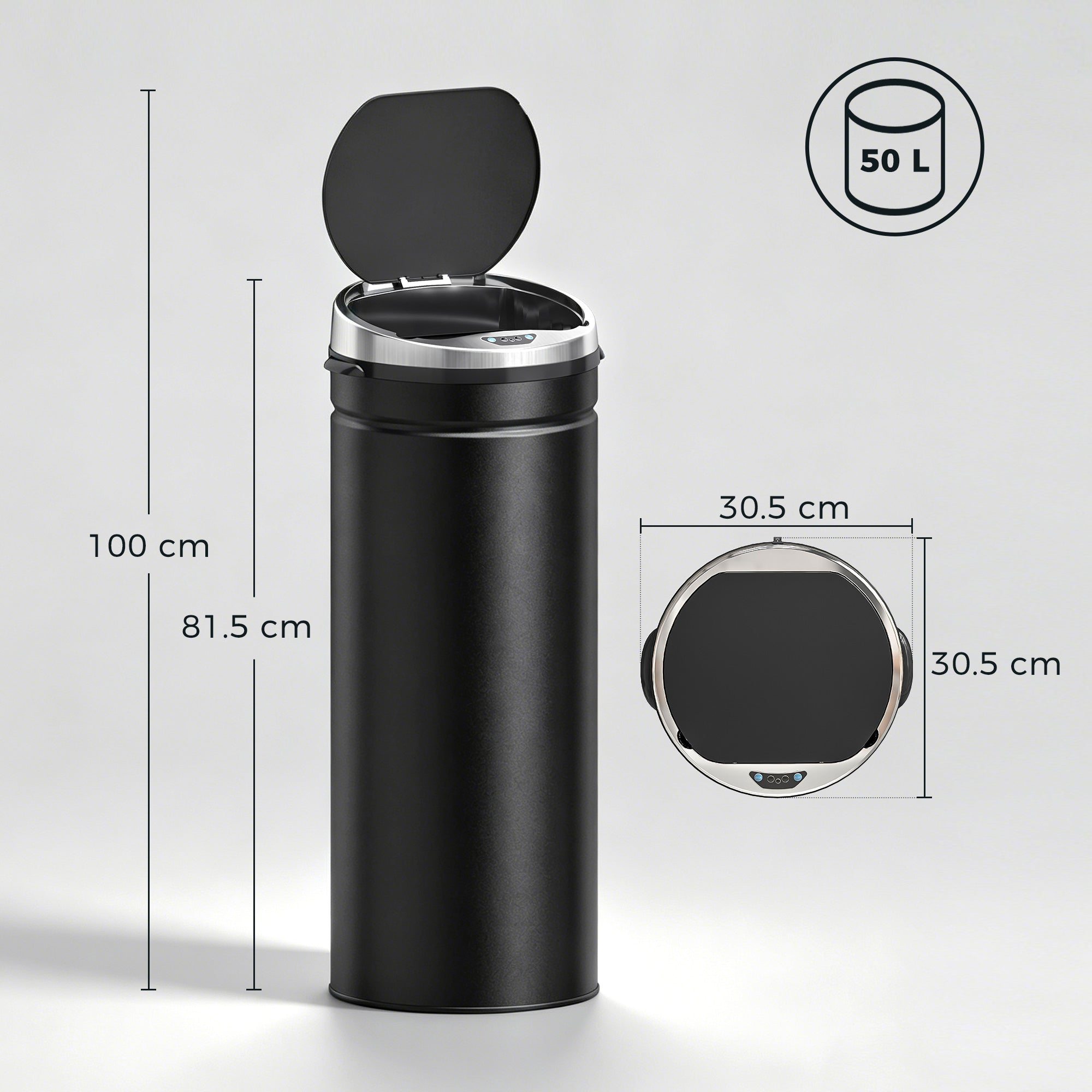 HOMCOM 50L Automatic Motion Sensor Rubbish Bin with Fingerprint Resistant, Stainless Steel, Black