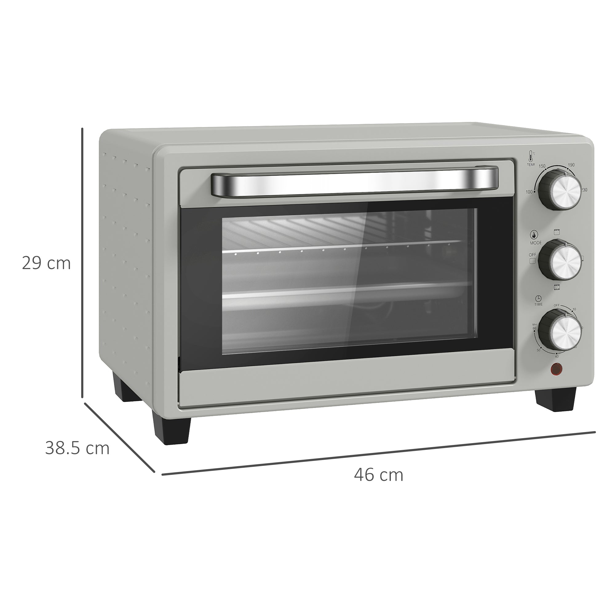 HOMCOM 21L Mini Countertop Oven, 100\'c2\'b0C-230\'c2\'b0C Adjustable Temp - Silver Tone