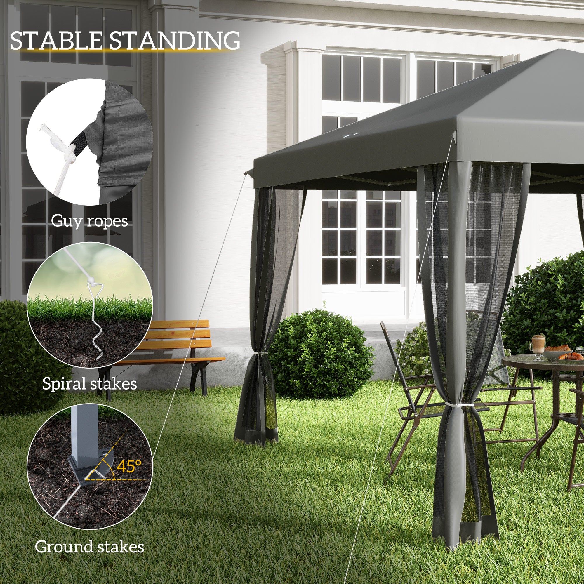 Outsunny 3 x 3\'c2\'a0m Pop Up Gazebo, 420D Garden Tent Canopy with Removable Mesh Sidewall Netting, Carry Bag for Garden Patio Outdoor, Light Grey