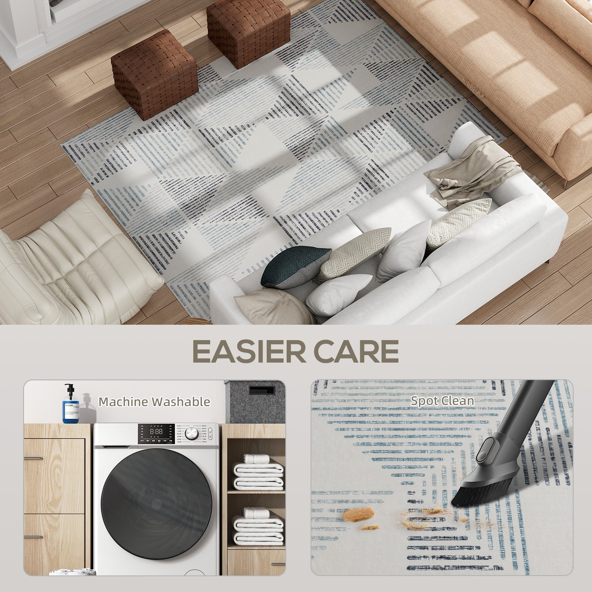 HOMCOM Modern Area Rug, Geometric Pattern Non-Slip Washable Rug, Soft Floor Carpet for Living Room, Bedroom, Dining Room, Home Office, 230 x 160 cm, Multi-Coloured