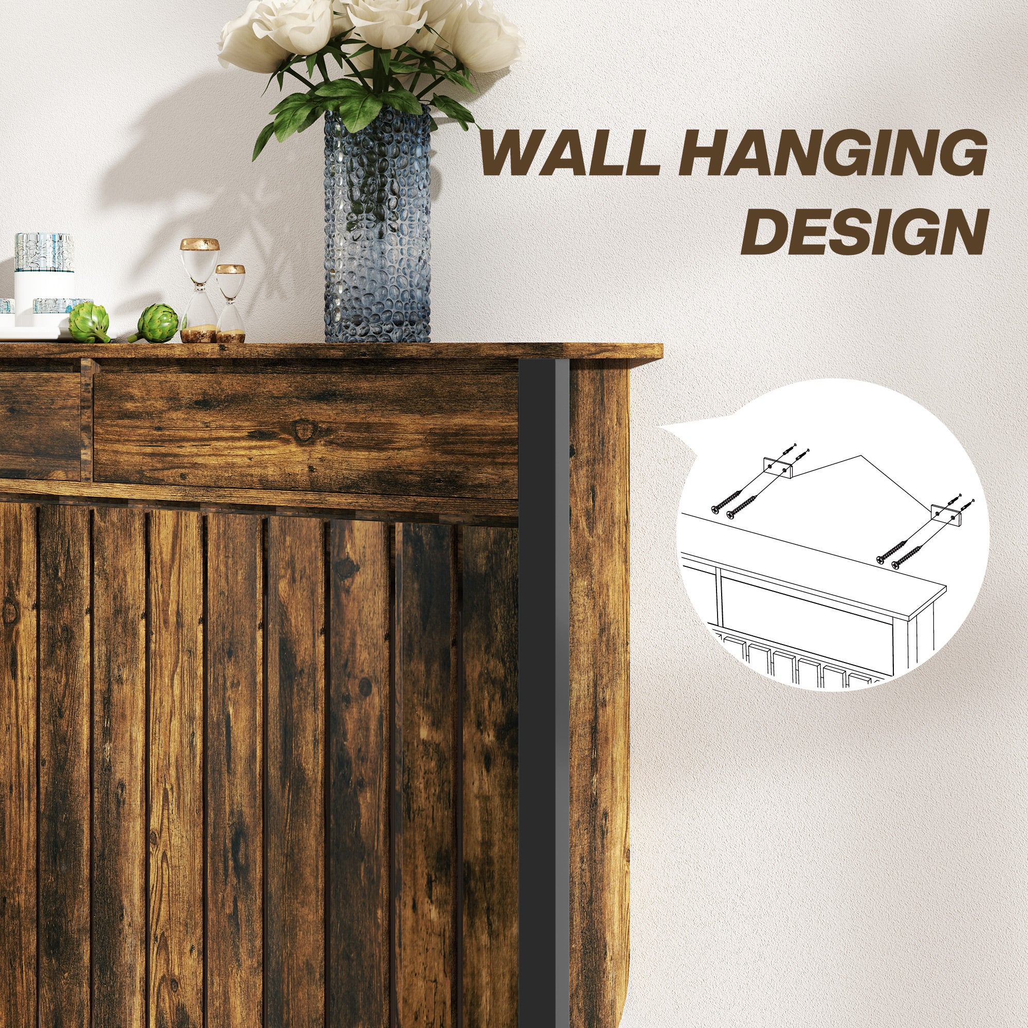 HOMCOM 93 x 119cm Rustic-Look Radiator Cover - Brown/Black