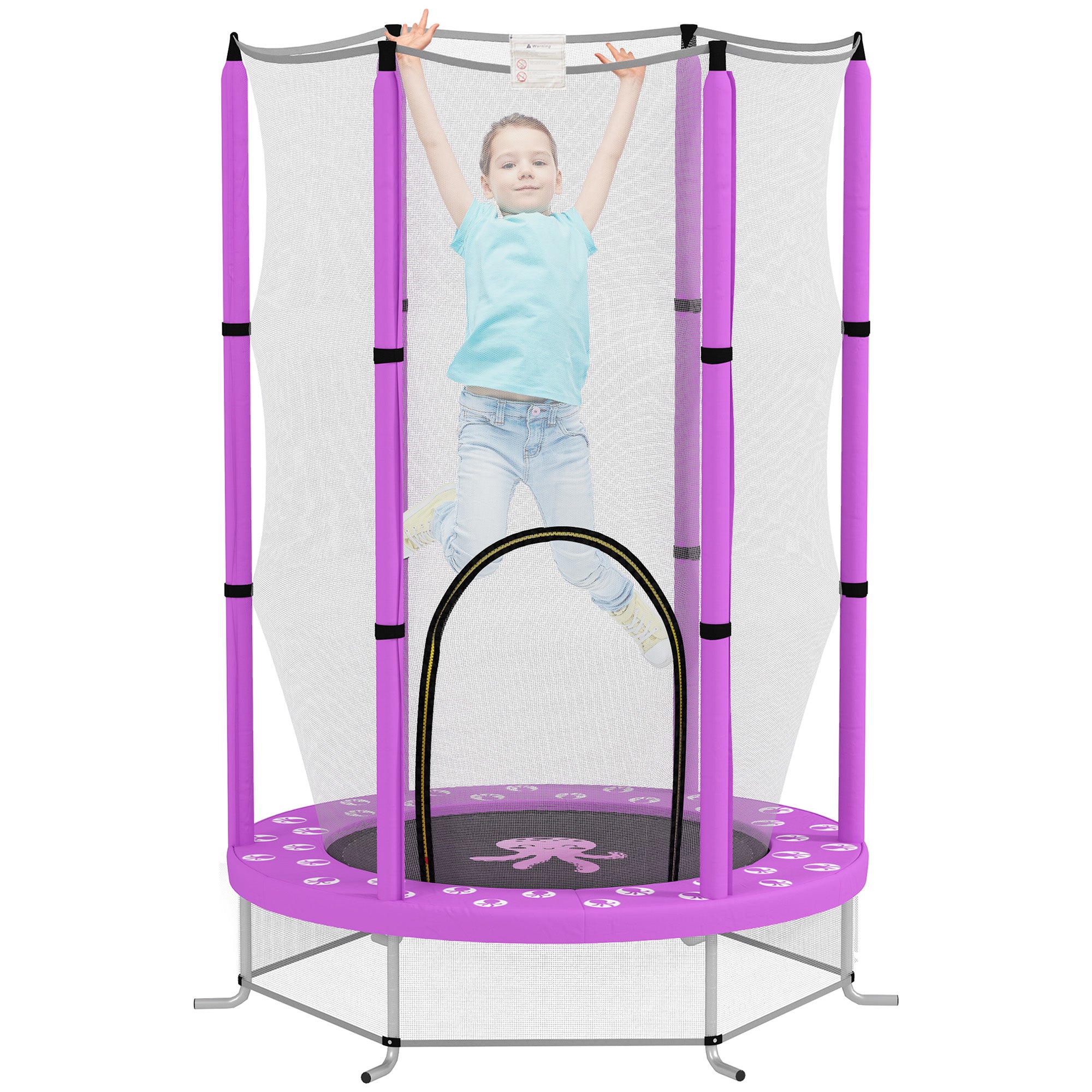 AIYAPLAY 4.6ft Toddler Trampoline w/ Safety Enclosure Net, for Indoor Outdoor Use, Ages 3-6 Years, Purple