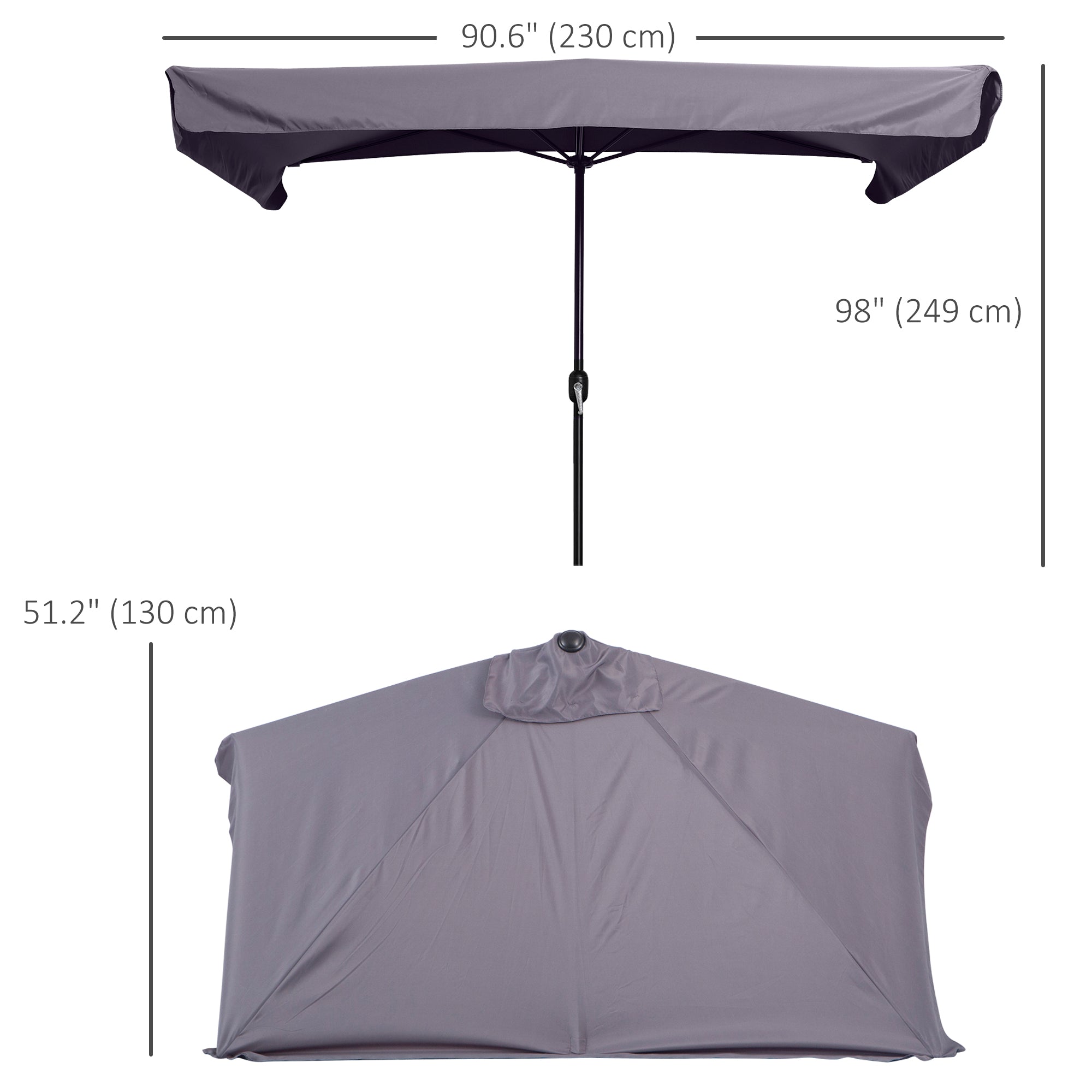 Outsunny 2.3m Half Parasol Semi Round Umbrella Patio Metal Frame Crank Handle for Balcony-- NO BASE INCLUDED, Grey