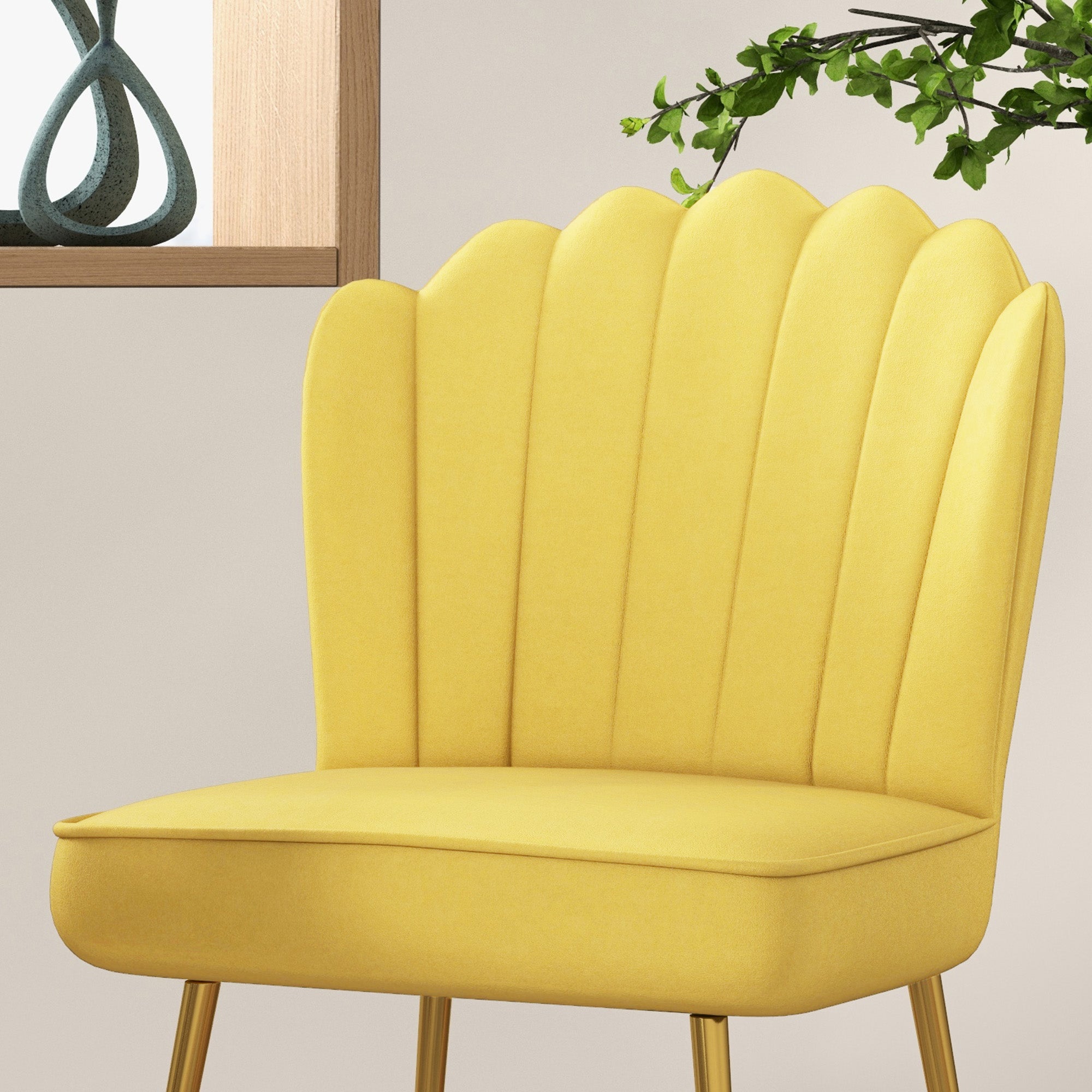 Set of 2 Velvet-Feel Shell Accent Chair - Yellow