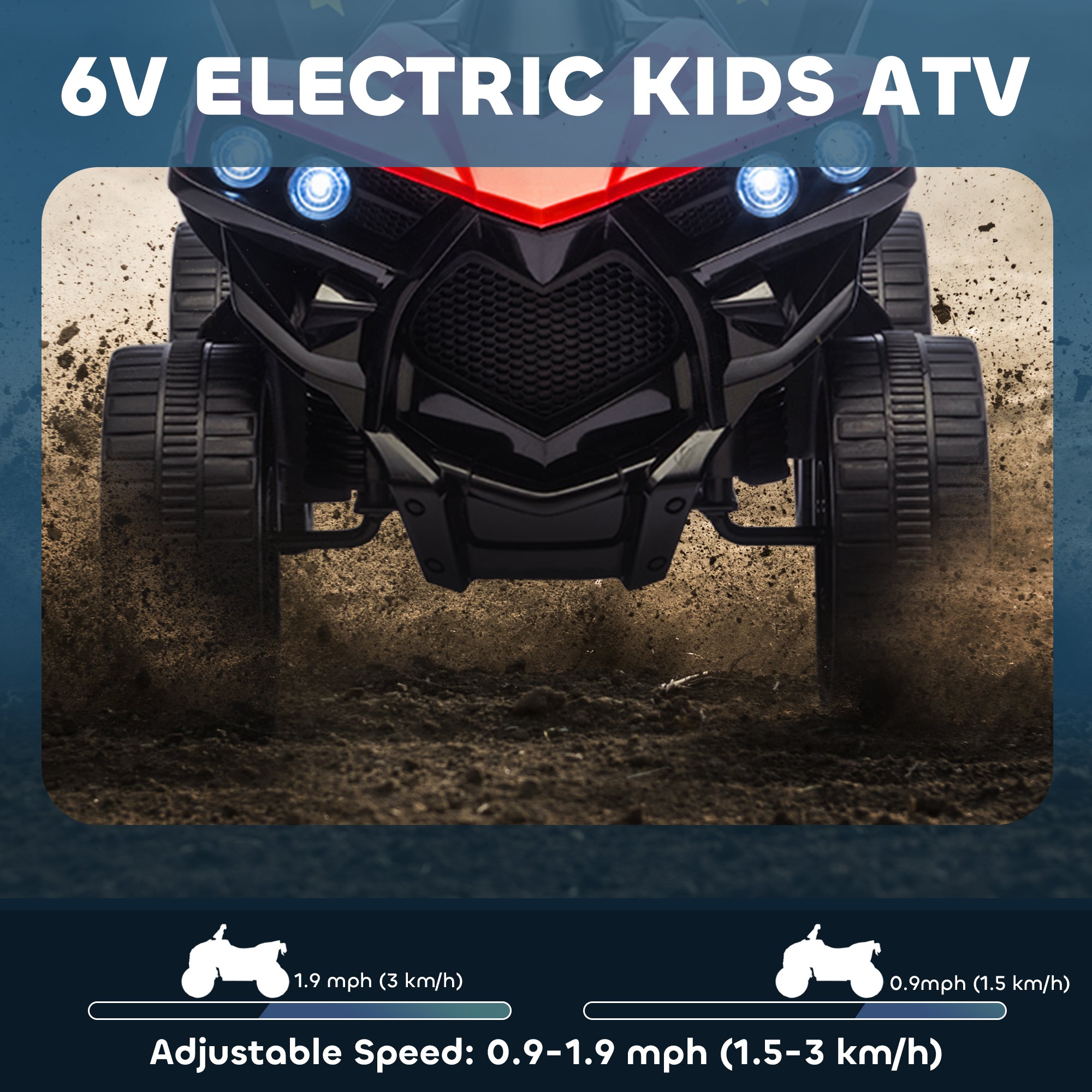 AIYAPLAY 6V Kids ATV, 4 Wheeler Electric Ride on Car with Music and LED Headlights, for Ages 3-8 Years Boys and Girls, Red