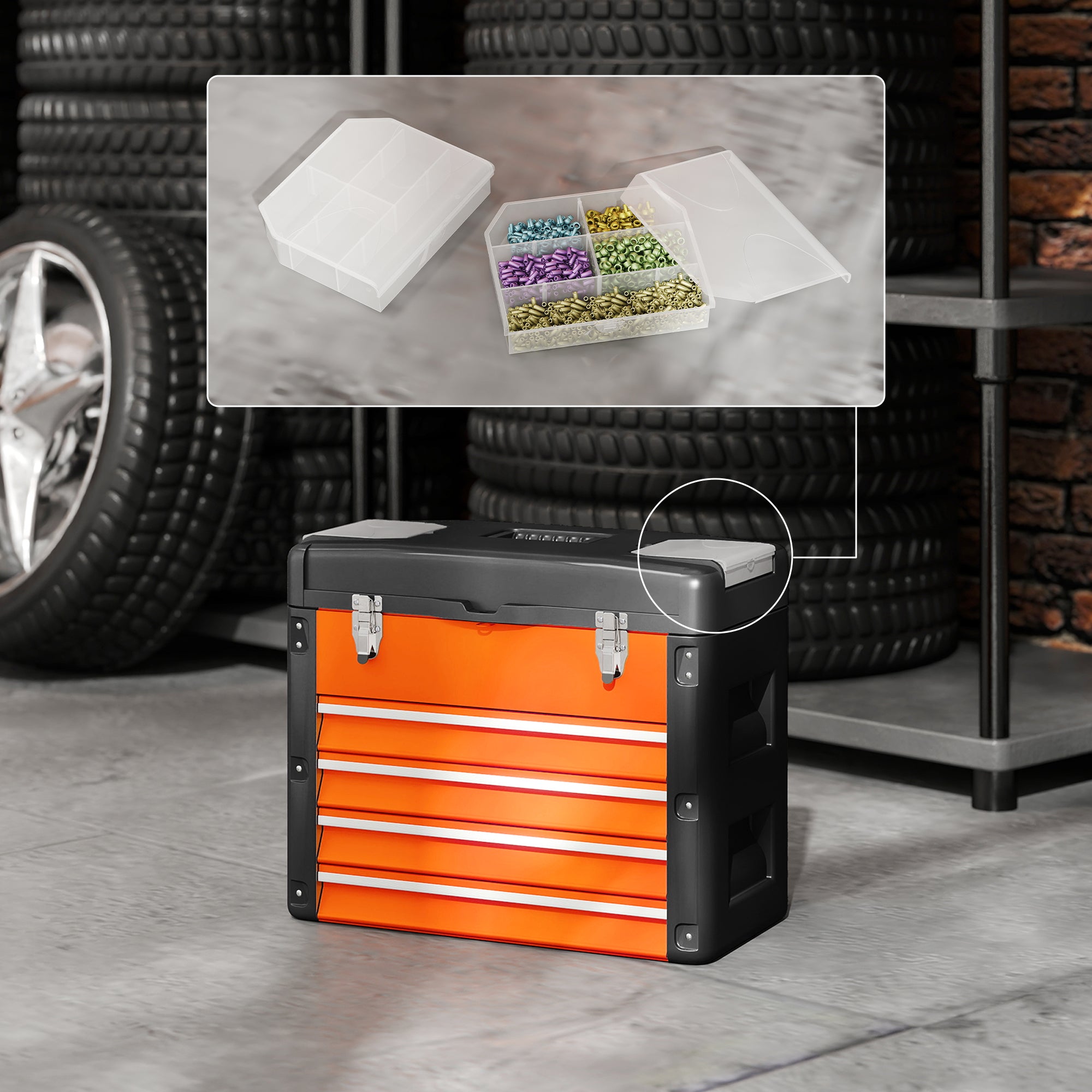 HOMCOM 4 Drawers Large Toolbox - Orange
