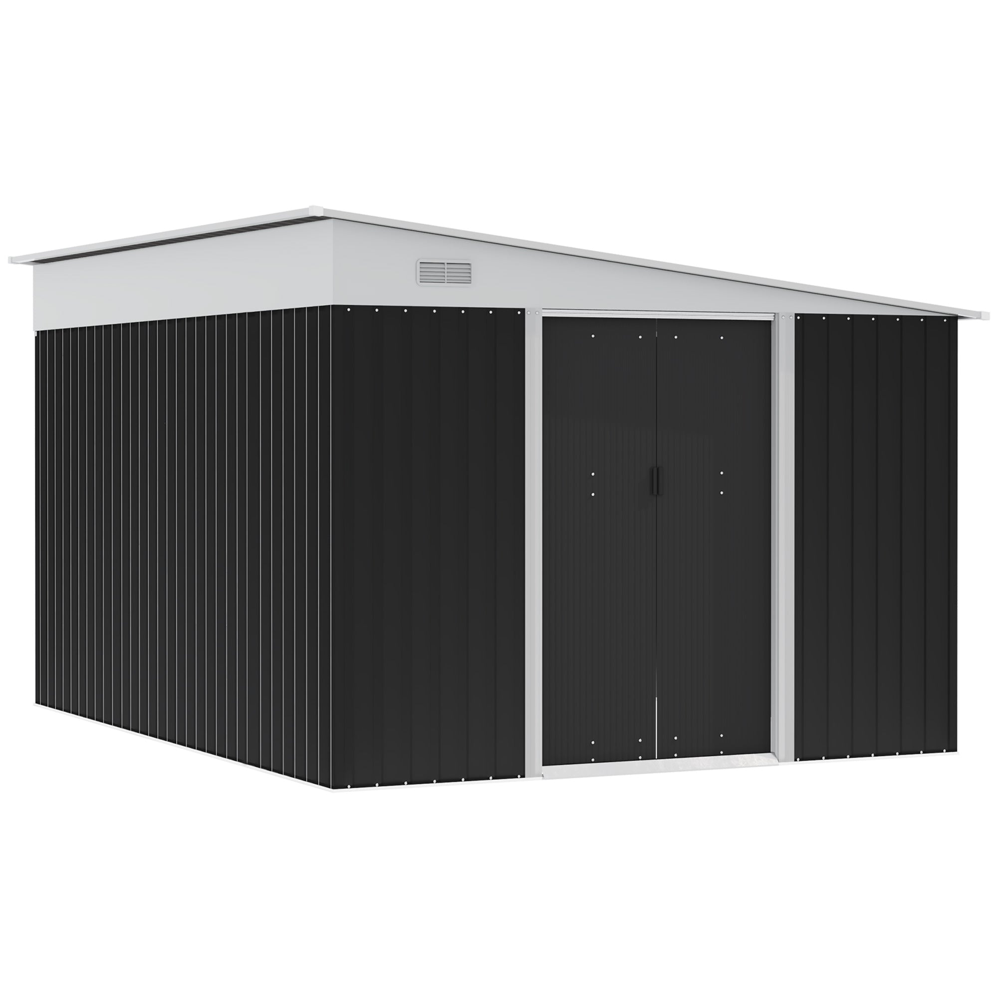 Outsunny 3.3 x 2.68m Corrugated Metal Shed - Black