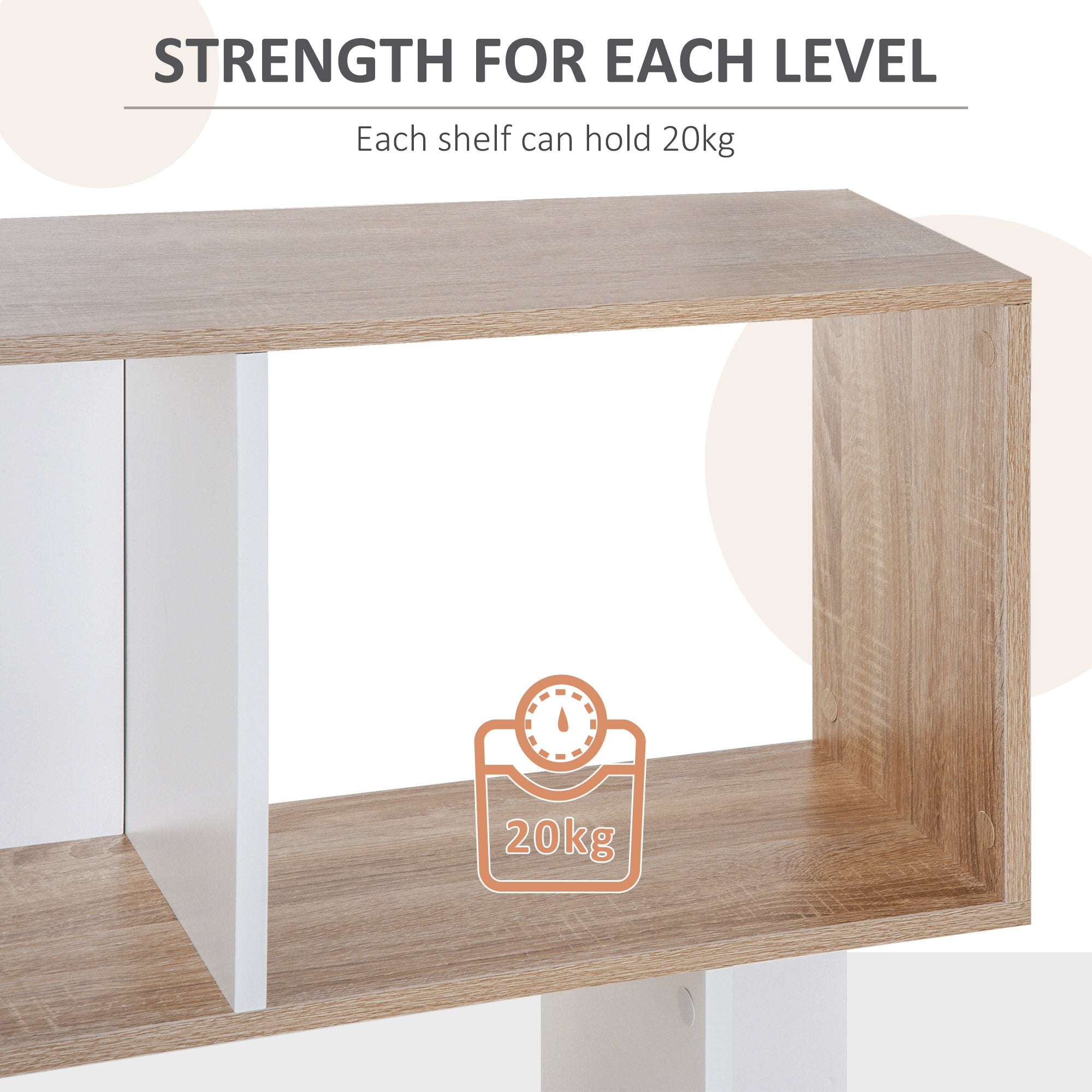 HOMCOM 5-tier Bookcase Storage Display Shelving S Shape design Unit Divider Natural