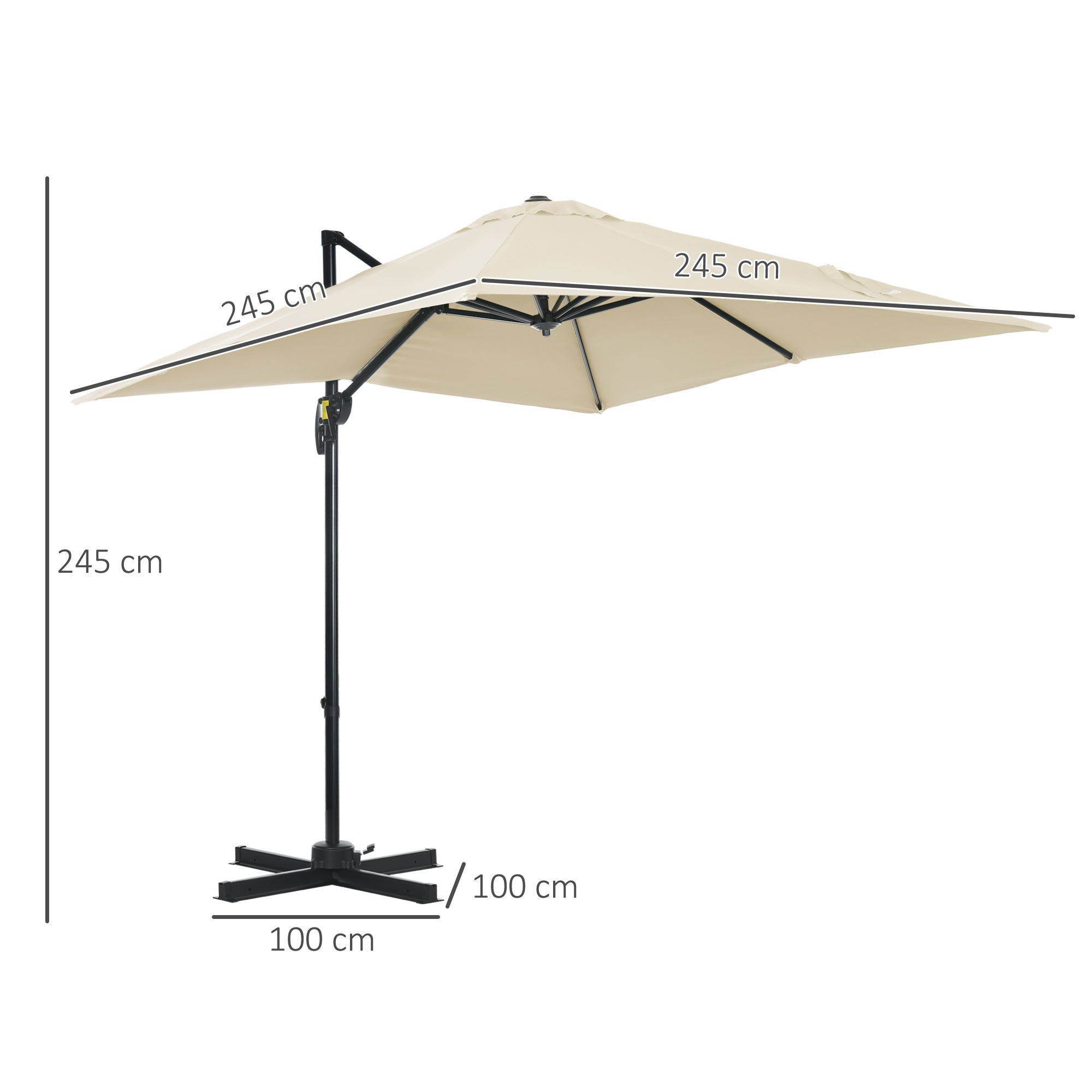 Outsunny 2.5 x 2.5m Patio Offset Parasol Umbrella Cantilever Hanging Aluminium Sun Shade Canopy Shelter 360\'c2\'b0 Rotation with Crank Handle and Cross Base, Cream White