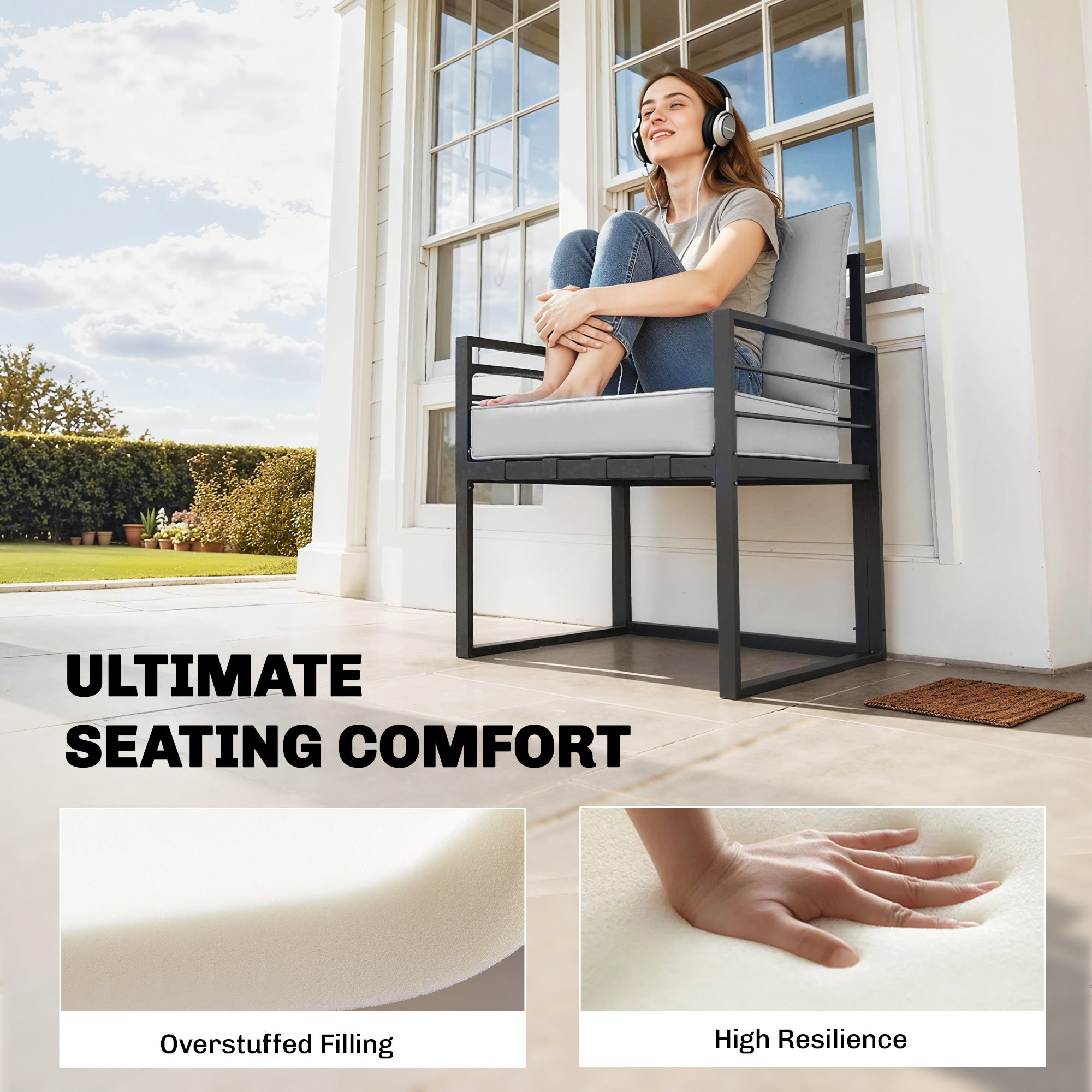 Outsunny Outdoor Seat and Back Cushion Set, 63L x 55W x 15Dcm Patio Deep Seating Chair Fade Resistant Replacement Cushion, Light Grey