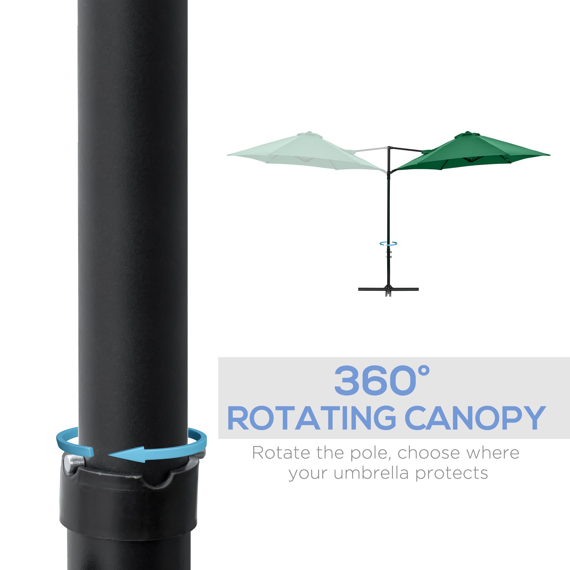 Outsunny 2.5M Garden Cantilever Parasol, Offset Roma Patio Umbrella Hanging Sun Shade Canopy Shelter with 360\'c2\'b0 Rotation and Cross Base, Green