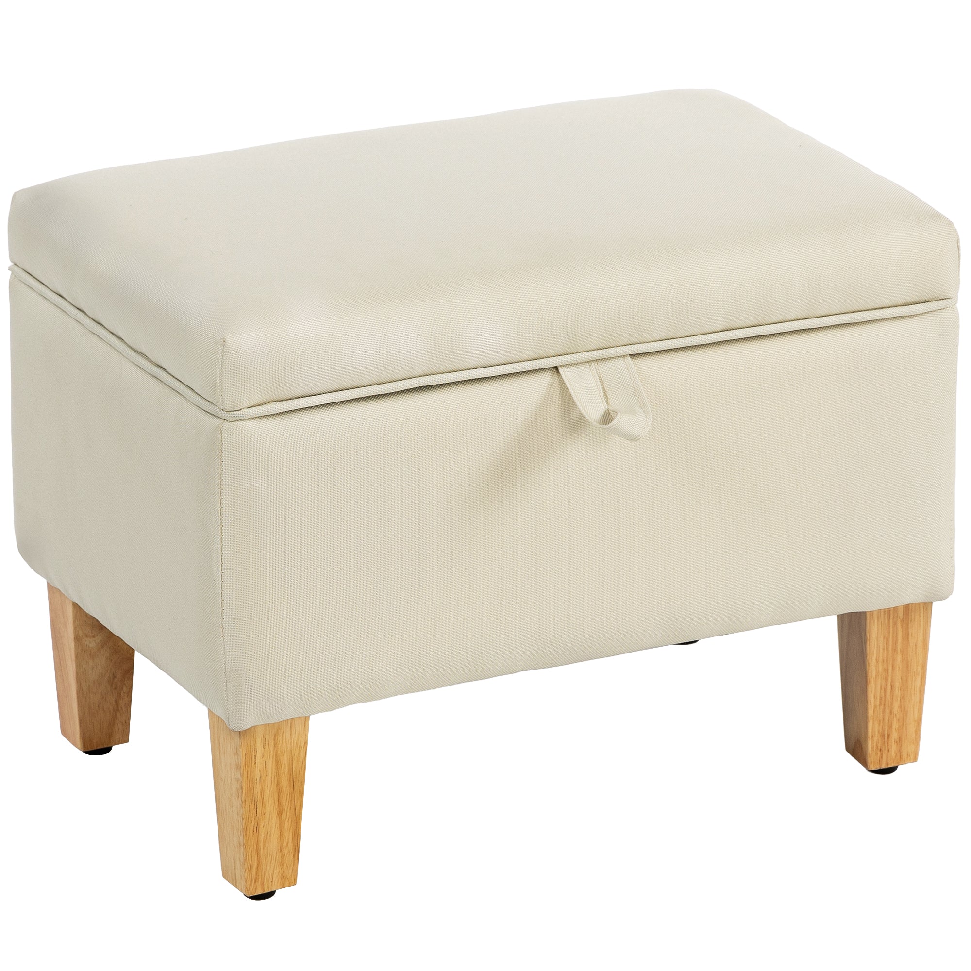HOMCOM 16L Linen Storage Ottoman Padded Footstool with Rubberwood Legs for Storage Box, Bed End, Shoe Bench, Seating, Beige