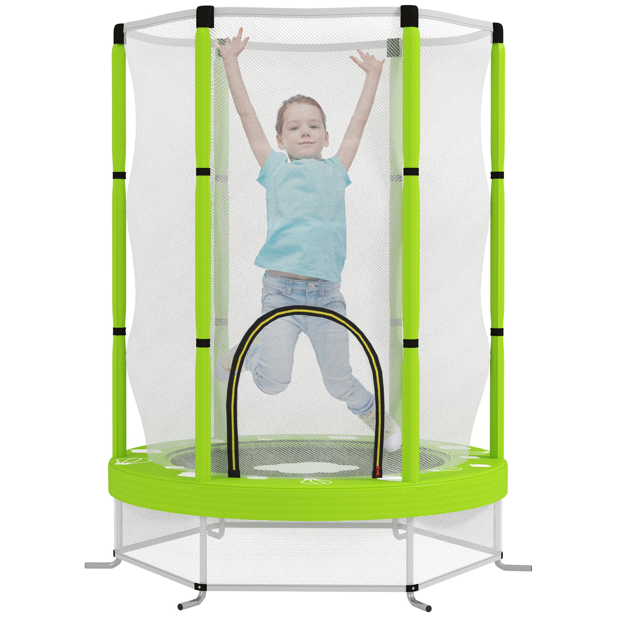 AIYAPLAY 4.6ft Toddler Trampoline w/ Safety Enclosure Net, for Indoor Outdoor Use, Ages 3-6 Years, Green