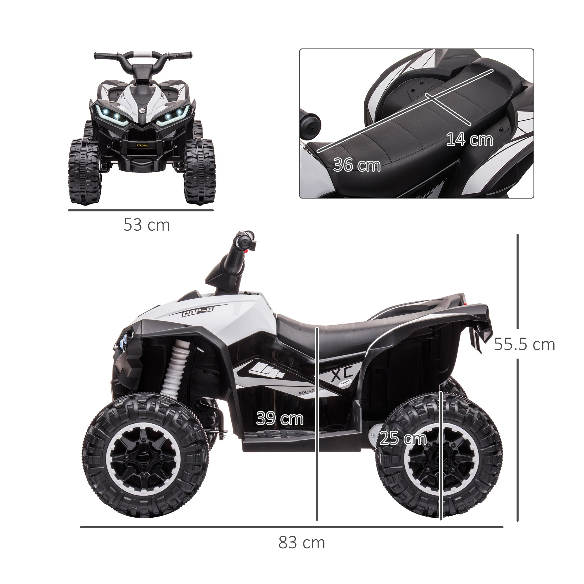 HOMCOM 12V Ride-On Quad Bike w/ Music, Horn, for Ages 3-5 Years - White