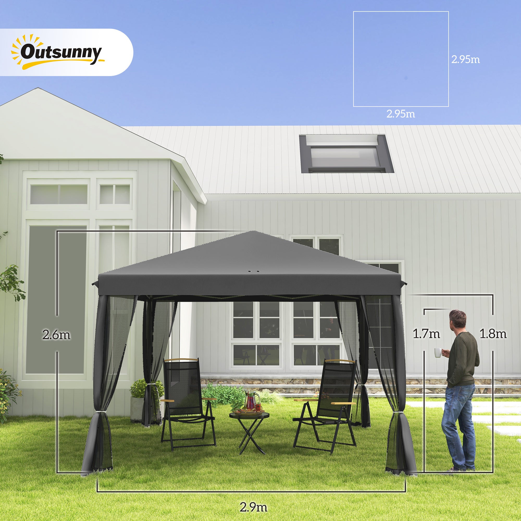Outsunny 3 x 3\'c2\'a0m Pop Up Gazebo, 420D Garden Tent Canopy with Removable Mesh Sidewall Netting, Carry Bag for Garden Patio Outdoor, Light Grey