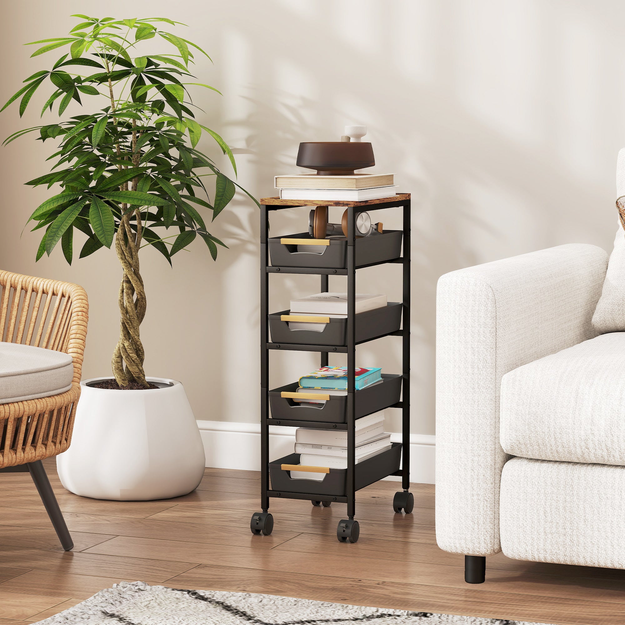 HOMCOM 5-Tier Storage Trolley on Wheels - Black